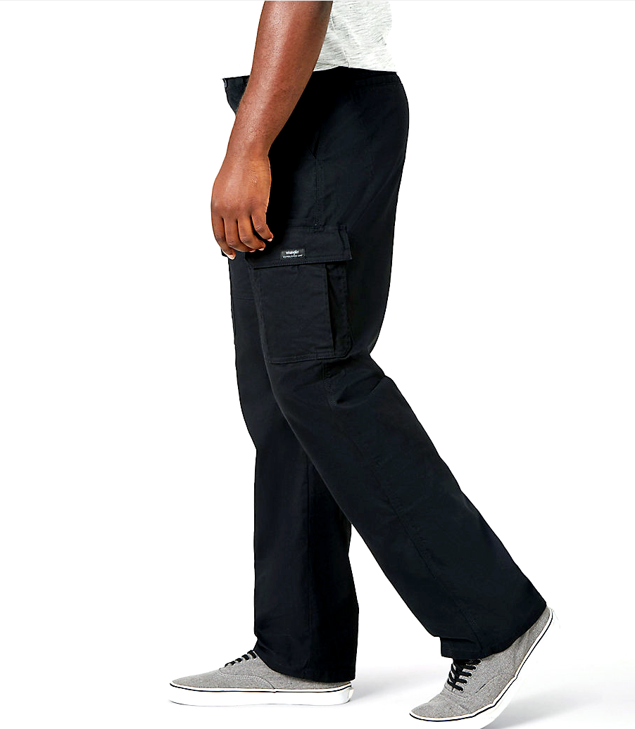 Men's Wrangler Cargo Pants w/ Stretch Black Relaxed Fit Tech Pocket CHOOSE SIZE