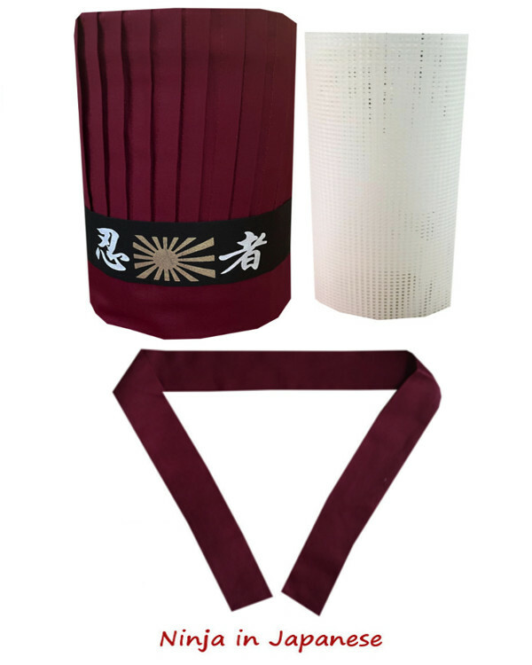 Hibachi chef tall hat set, hibachi chef hat set, Ninja headband, necktie, net
