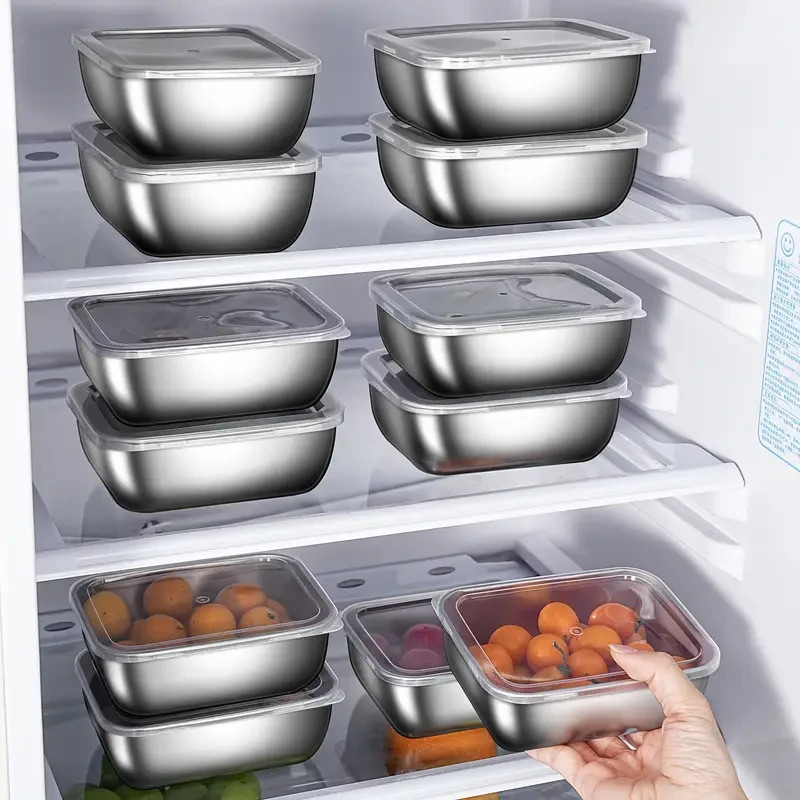6 X Stainless Steel Food Storage Containers with Lids – Lunch & Prep Set