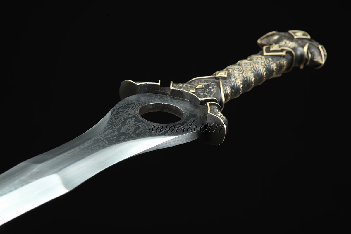 Handmade Brass Handle Short Divine Sword Damascus Steel Blade Leather Sheath