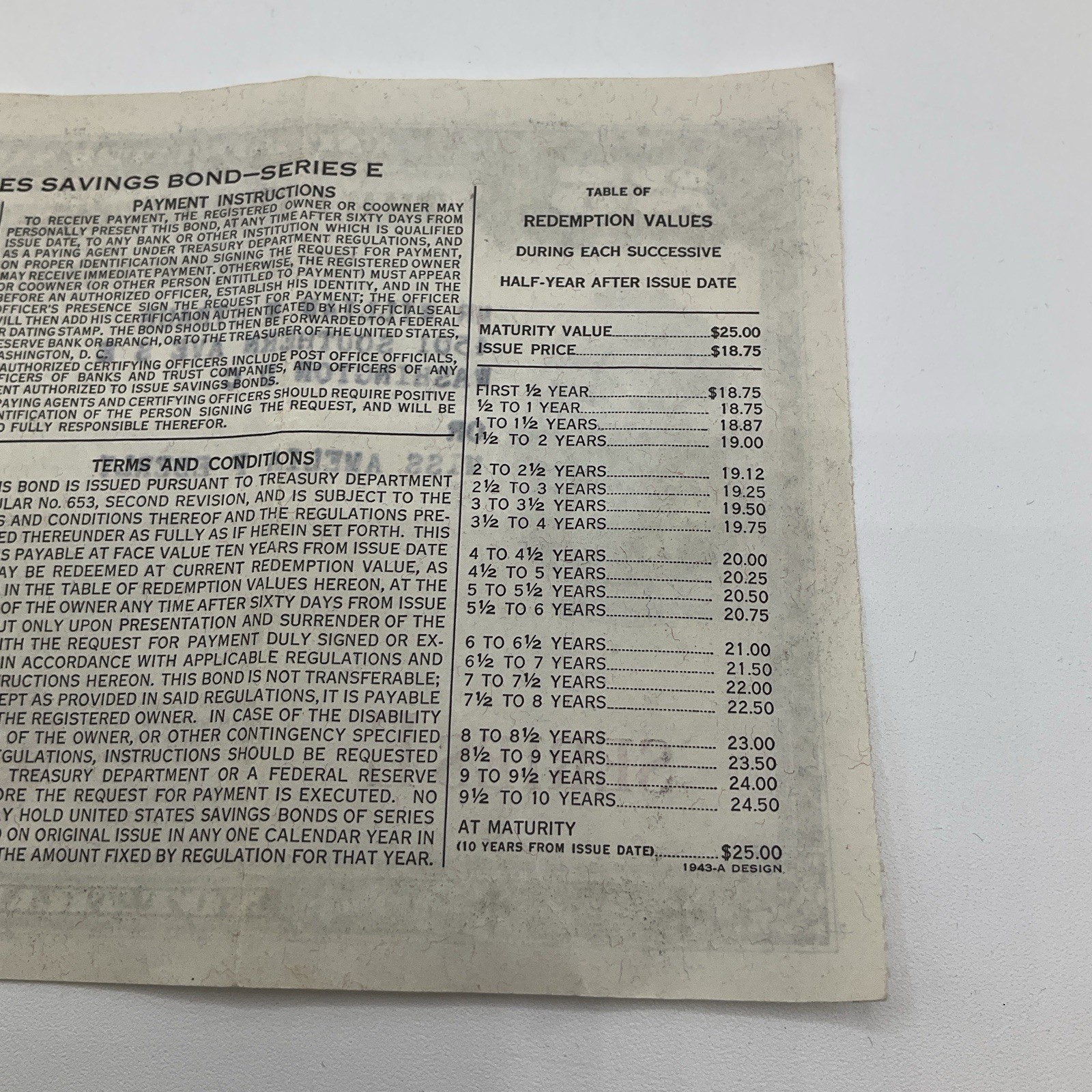 July 16th, 1946 Series E $25 United States Savings Bond US Naval Gun Factory DC