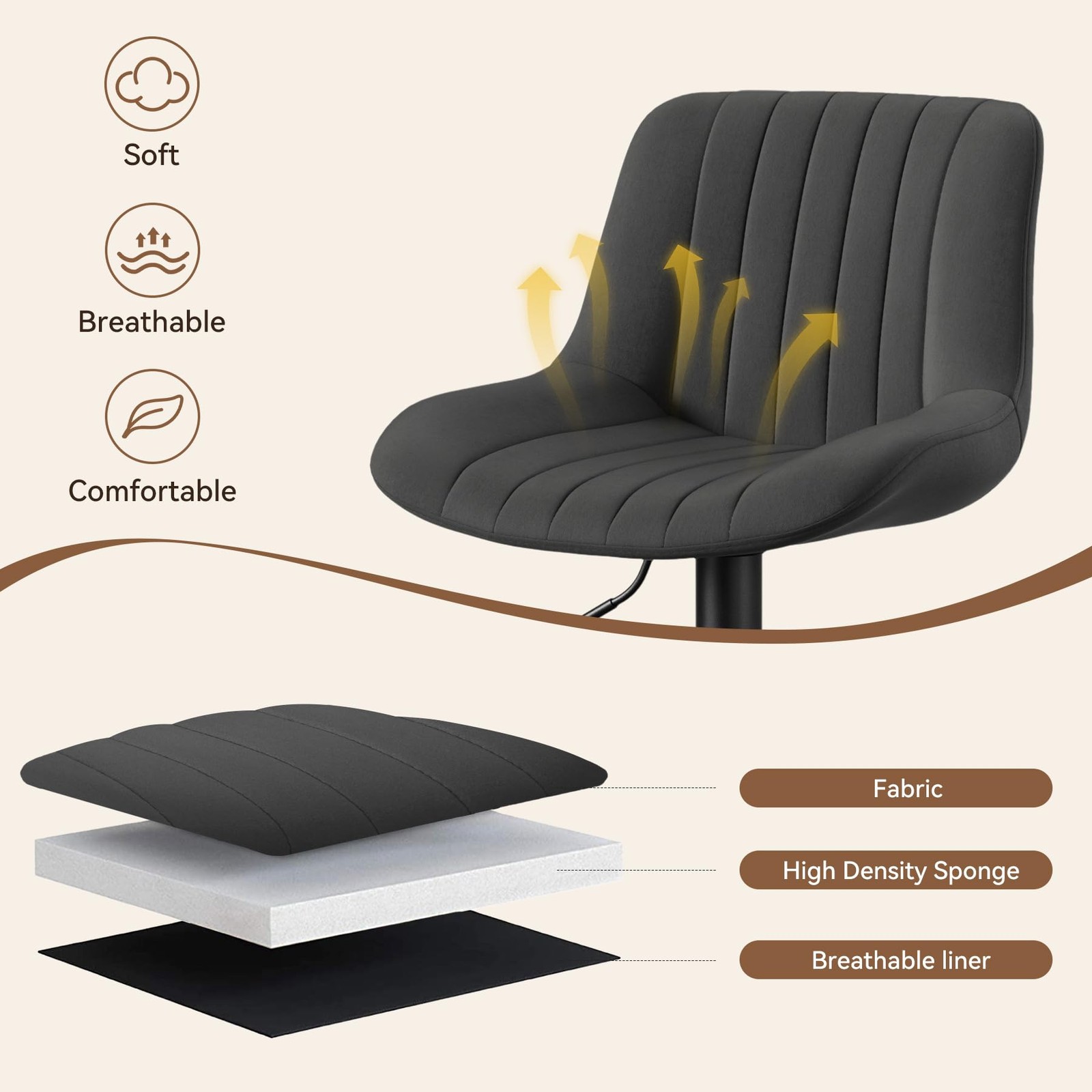 Adjustable Swivel Bar Stools Set of 2 with Backs Counter Height Black