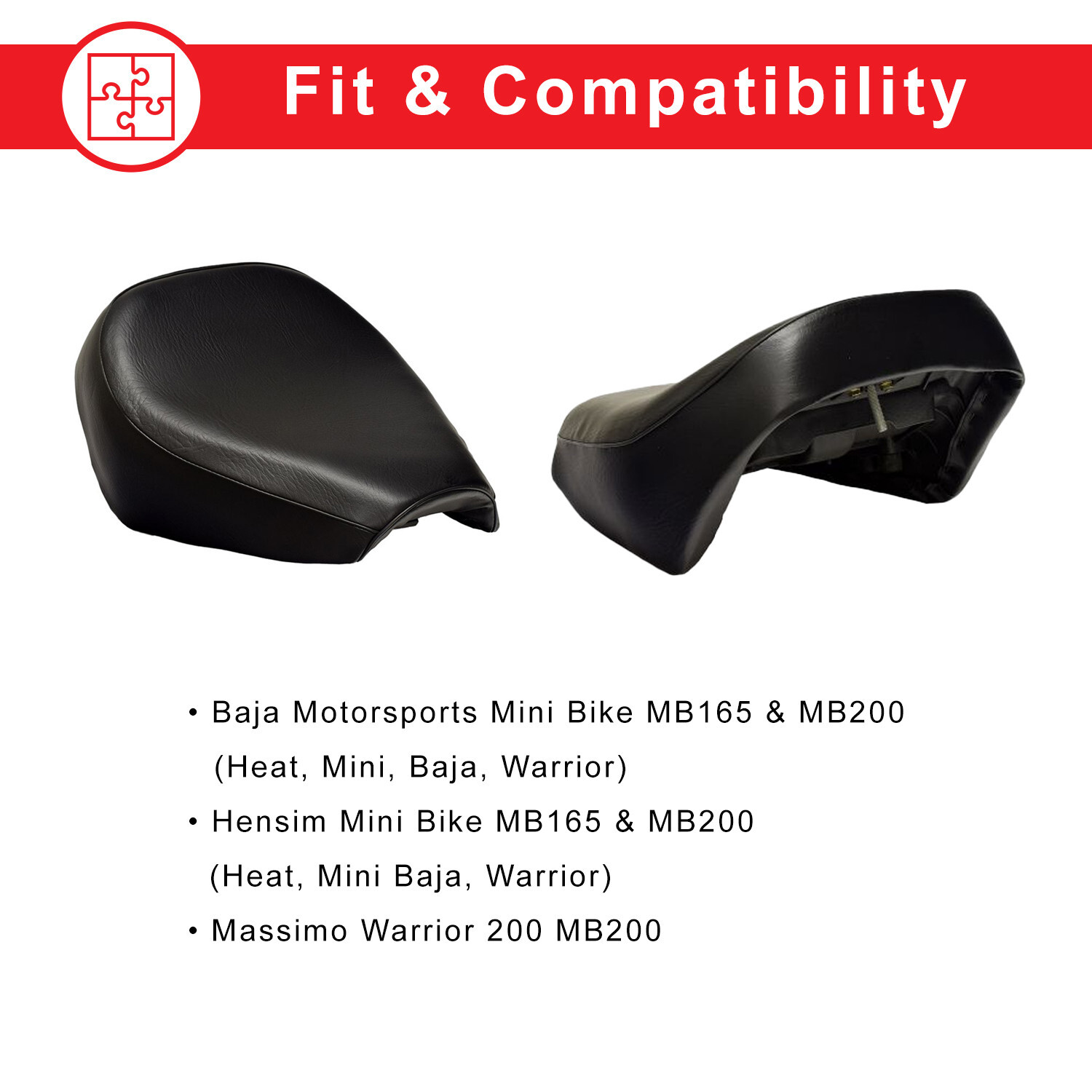 Black Seat for Baja Mini Bike MB165 & MB200, Massimo MB200 196cc 6.5HP Mini Bike
