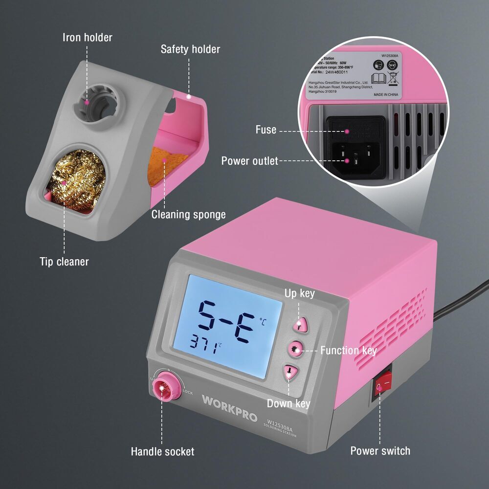 WORKPRO 60W Soldering Iron Kit Digital Display Soldering Station for Repair USA
