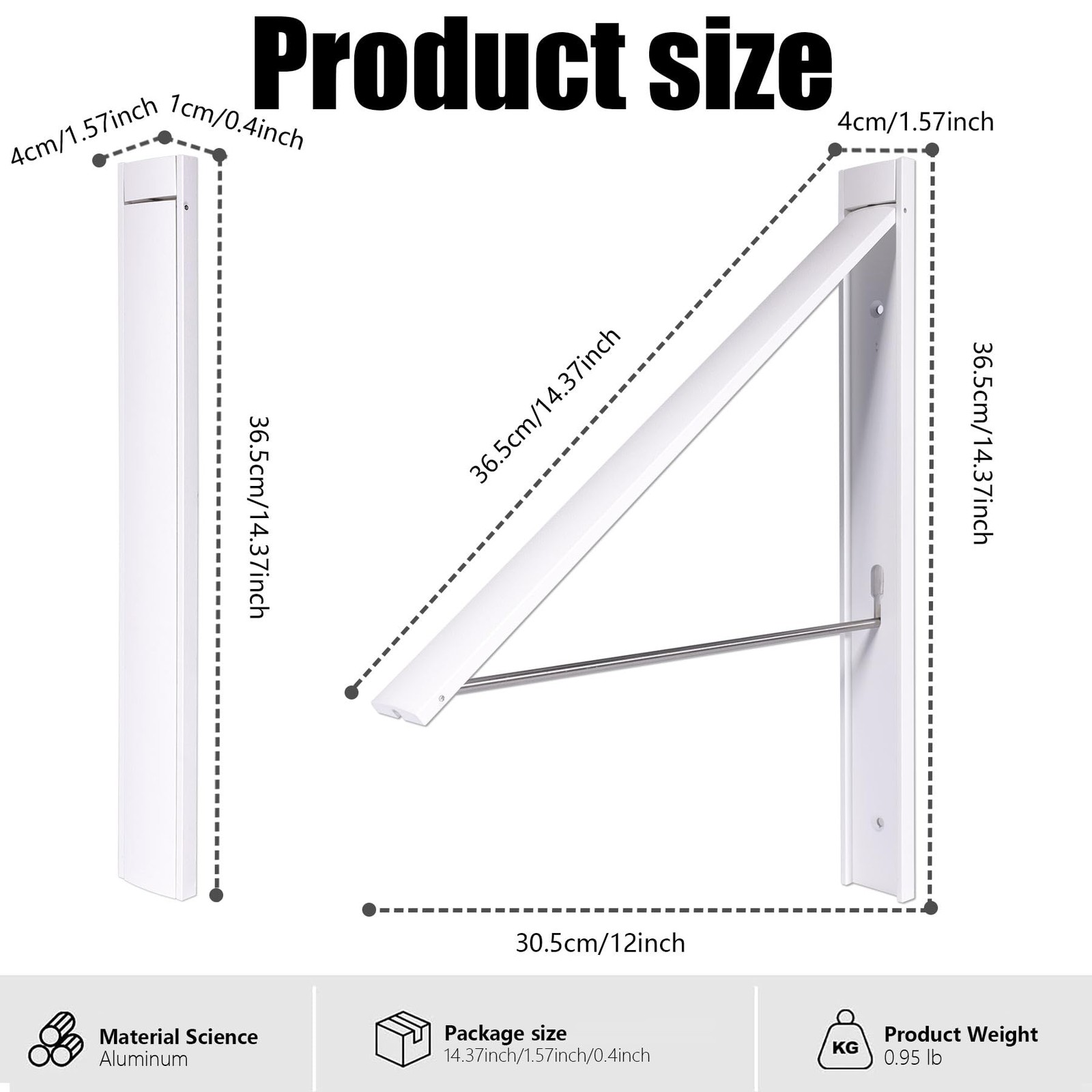 Ithywat Retractable Clothes Drying Rack，Space 0.4*1.57*14.37inches, White