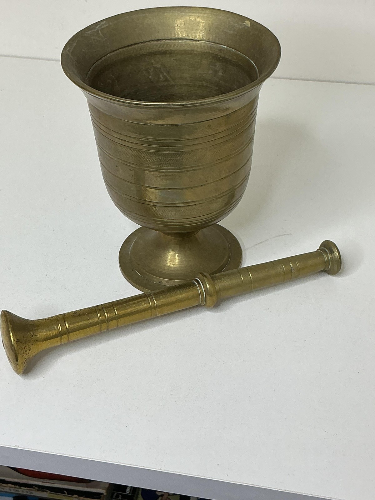 Vintage Solid Brass Mortar And Pestle Tall Footed Cup Apothecary Decor Pharmacy
