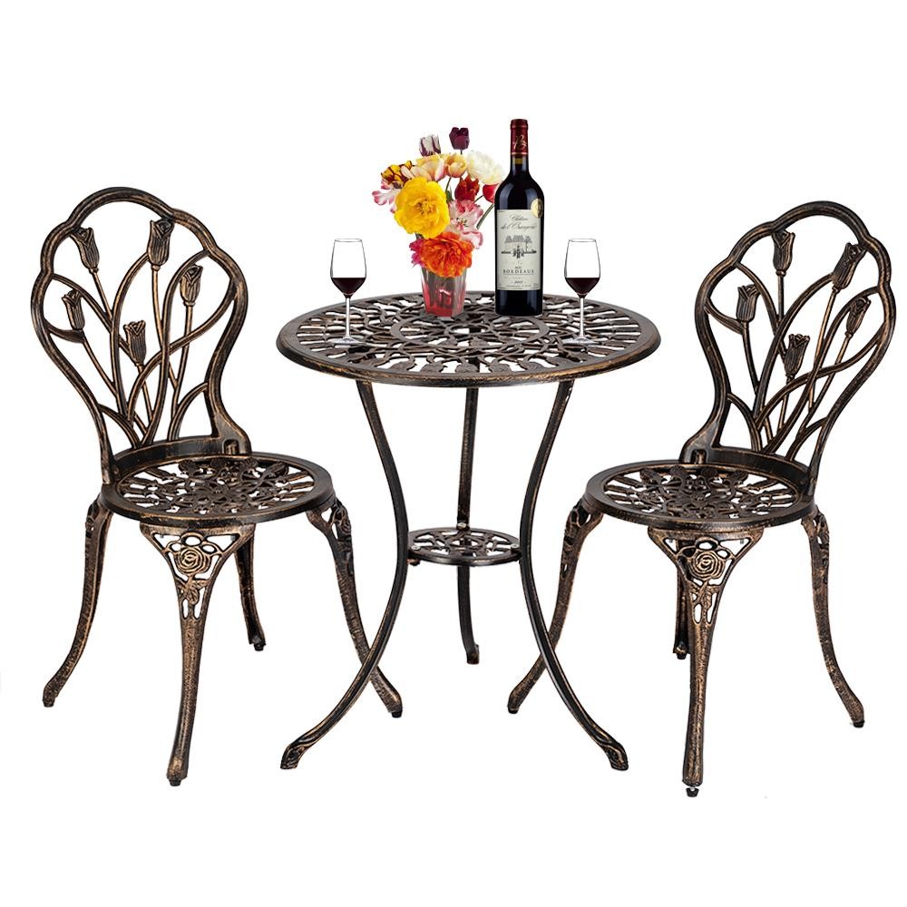 Outdoor Patio Bistro Set w/ Tulip Design Aluminum Table Chiar Set Rust-Resistant