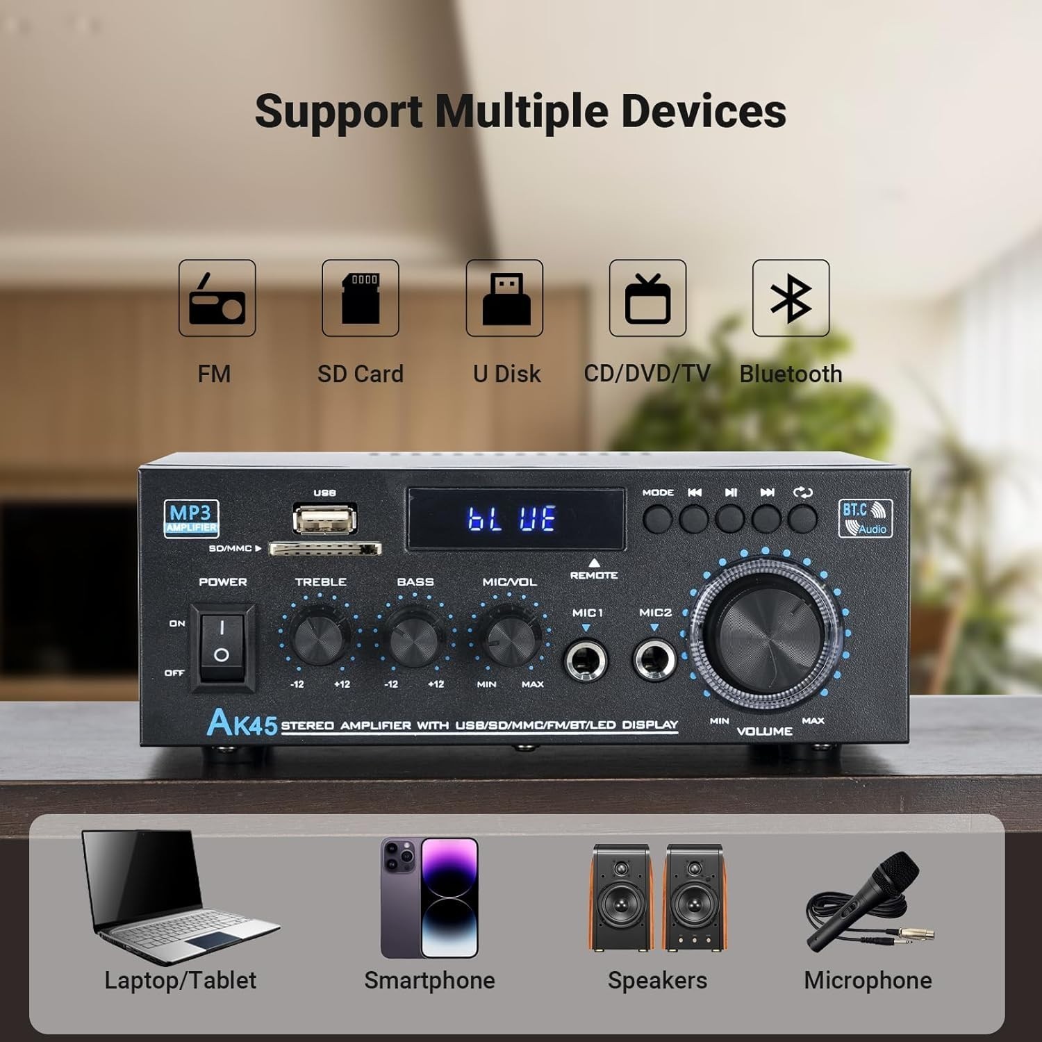 Stereo Receiver & Amplifier Home Audio Amp, AK45 Bluetooth Receiver for Home NEW