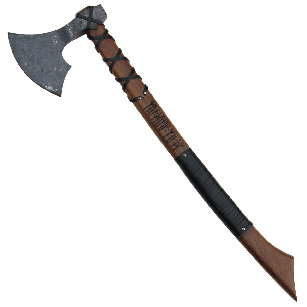 Viking Battle Ready Wolf Forged Steel Heathen War Axe Leather Wrapped Handle
