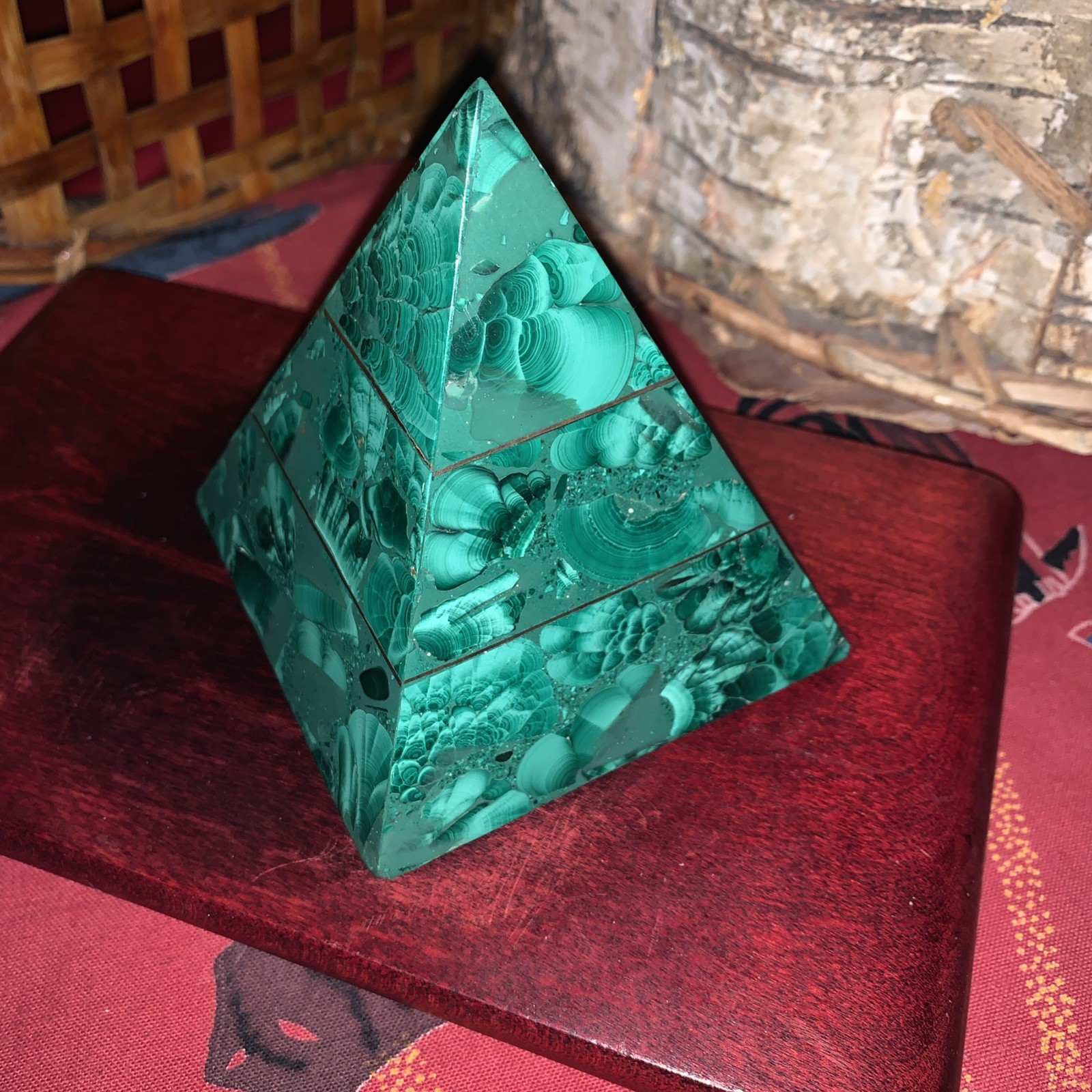 Malachite Pyramid With Brass Detail from ZAIRE•11.7 Oz