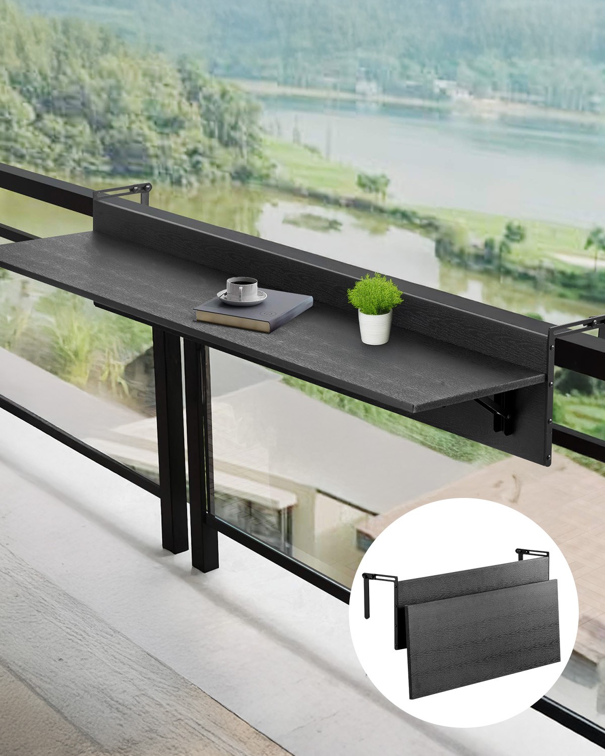 Balcony Hanging Table 12 x 32 in Outdoor Patio Railing Bar Table Foldable