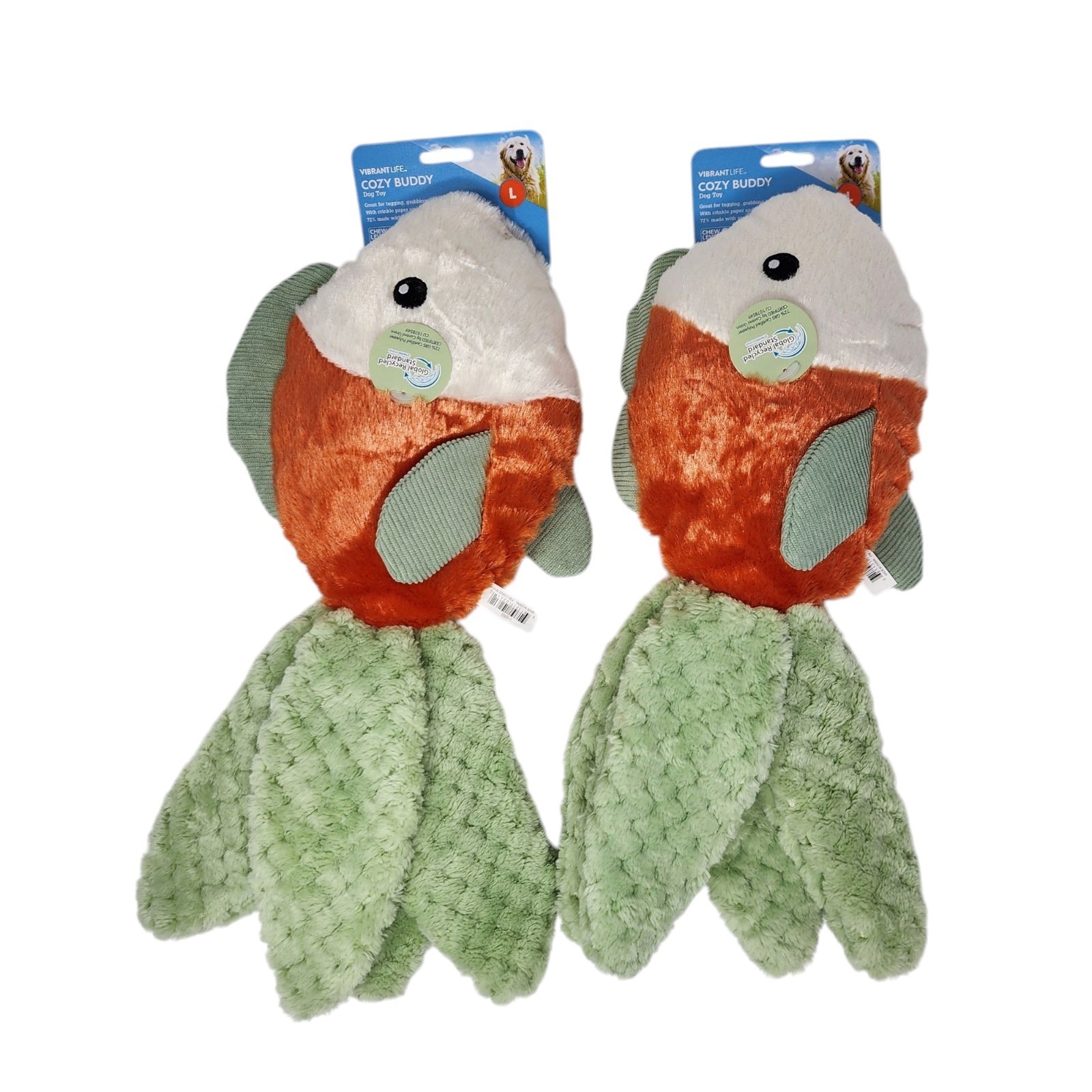 Vibrant Life Cozy Buddy Dog Chew Toy Goldfish 15 in. Large Squeaky Plush, 2 Pack