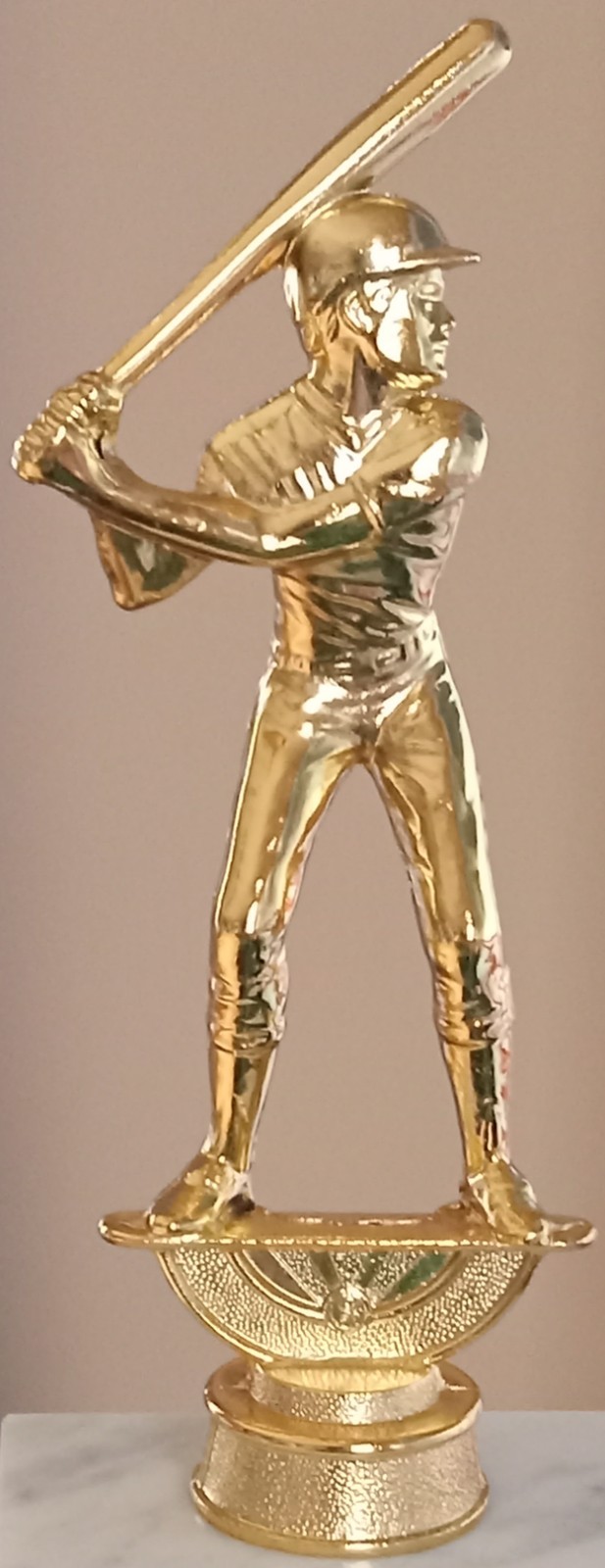 Vtg MCM Deco Italian Marble Baseball Softball Trophy Gold Metal Mid Century EUC