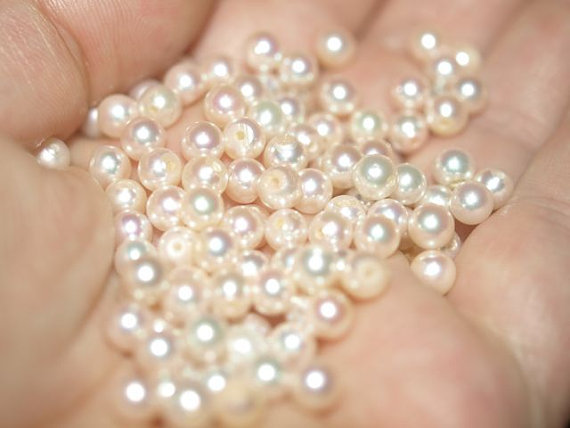 PAIR Akoya Round 4-4.5mm genuine Cultured half drilled pearls for jewelry
