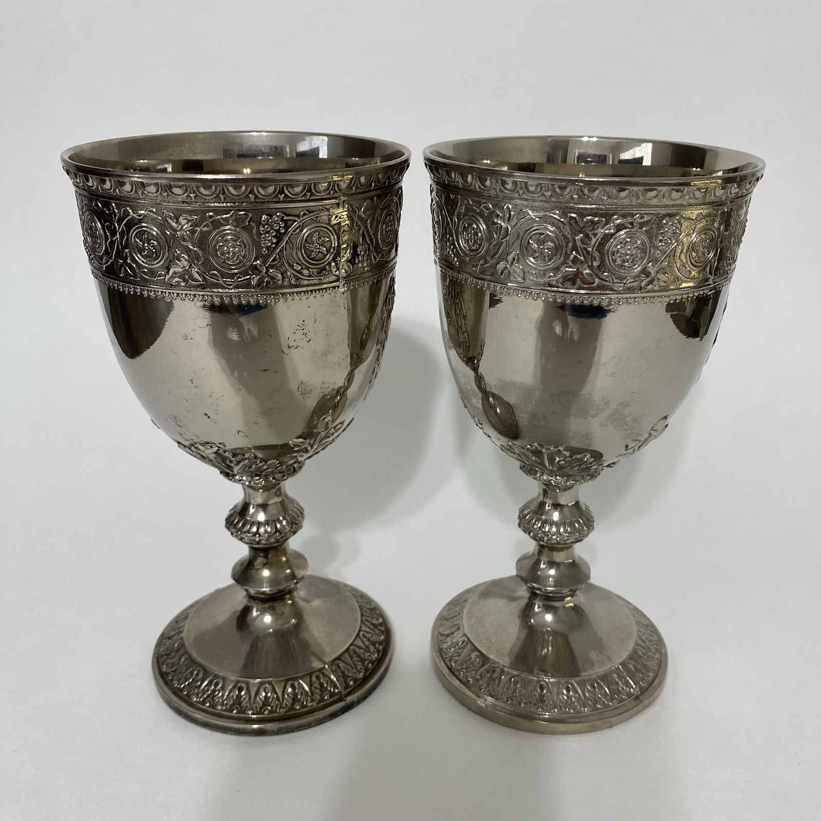 Vintage Corbell & Co Silverplate Goblets Set 4 Baroque Heraldic 6.5" Wine Cups