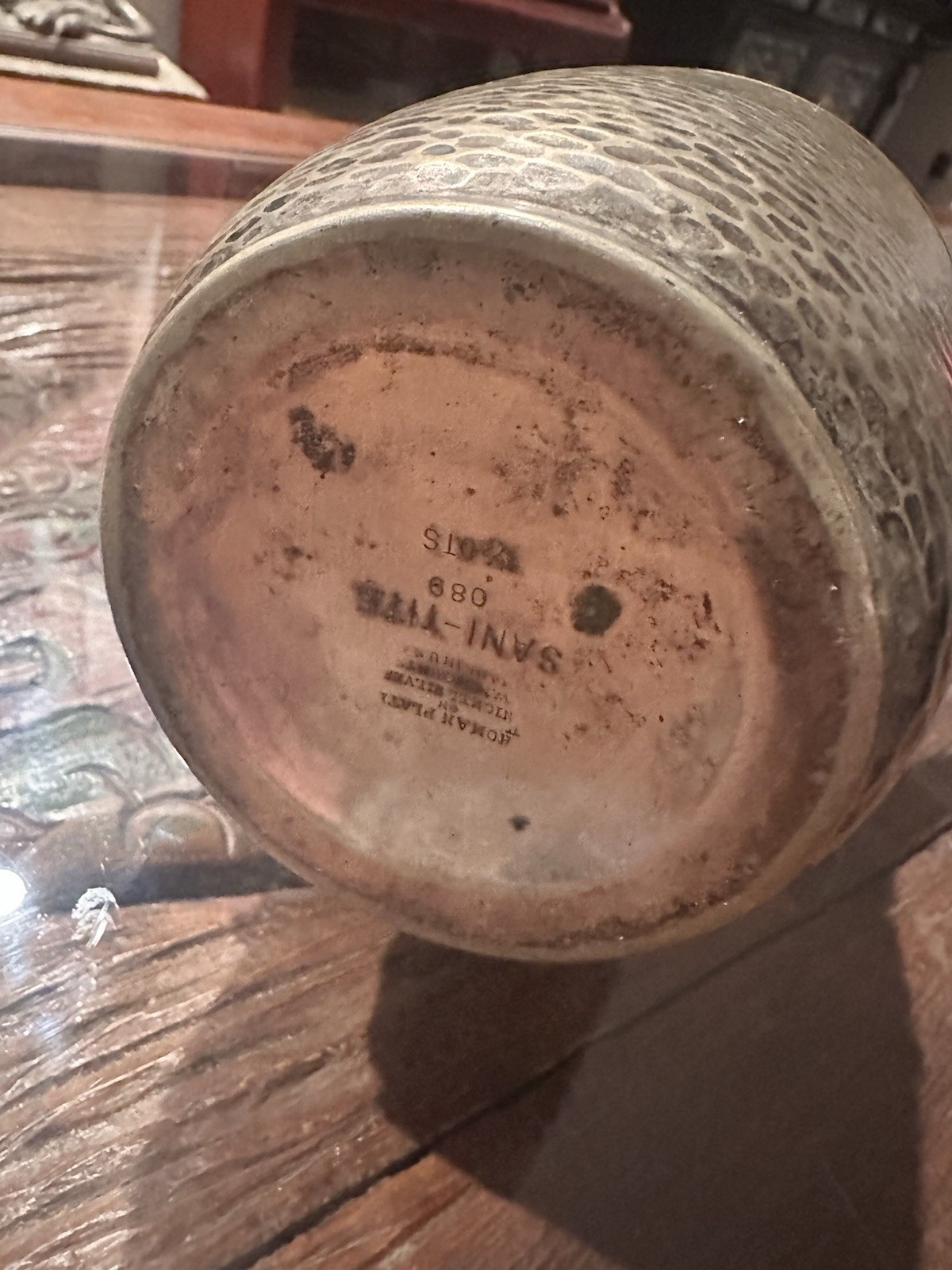 Art Deco Nickel Silver And Silver Plate Cocktail Shaker With Cork -Hand Hammered