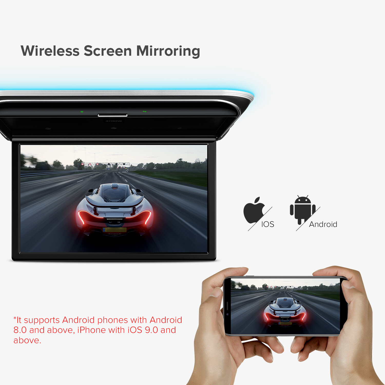 17.3" Car Roof TV Video Flip Down Overhead Monitor IPS Screen WiFi HDMI 1080P