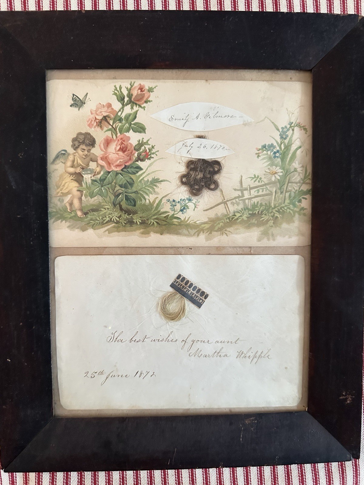 Antique Victorian Hairwork Calling Card Framed Ephemera