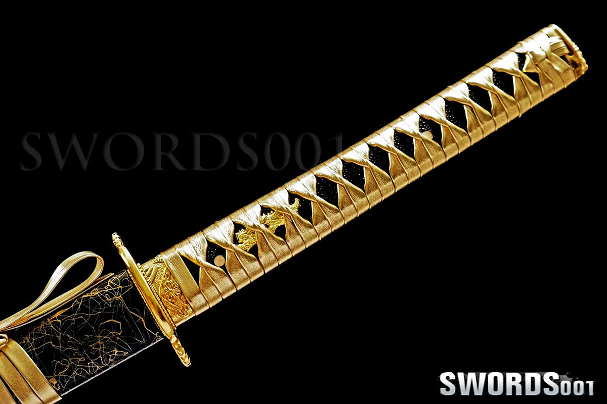 Gold Blade Japanese Warrior Sword Samurai Katana Carbon Steel Sharp FULL TANG