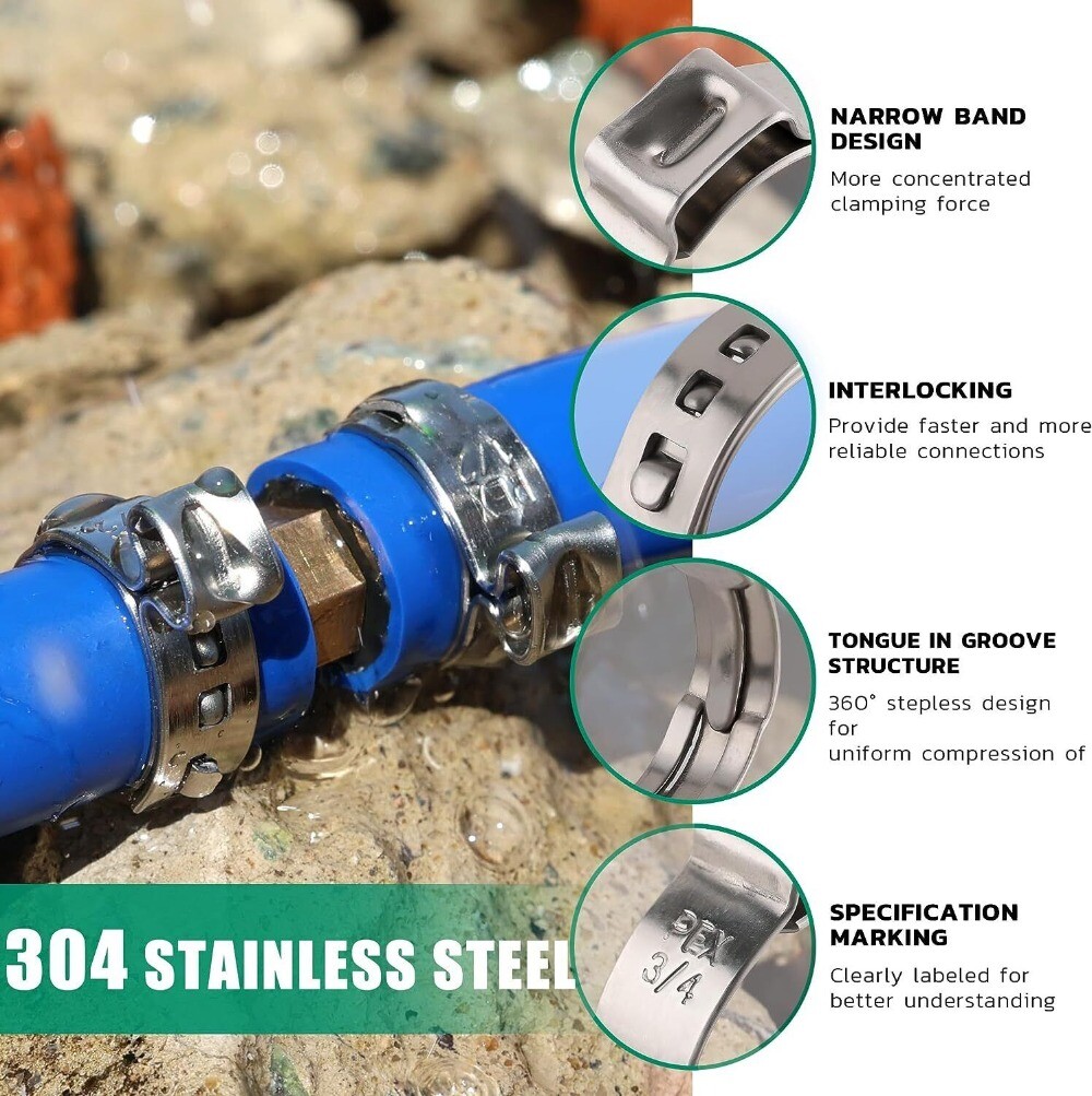 260PCS 304 Stainless Steel Single Ear Stepless Hose Clamps 6.5-21mm Kit or Plier