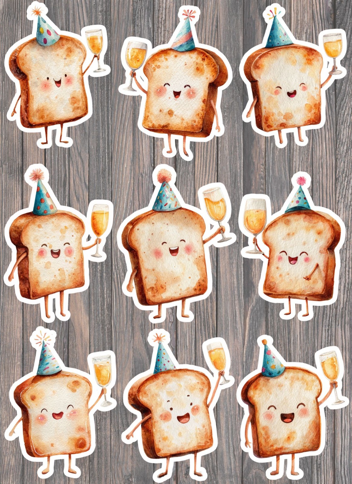 Toasting Toast Die Cut Vinyl Stickers Set Scrapbooking Laptop Waterbottle