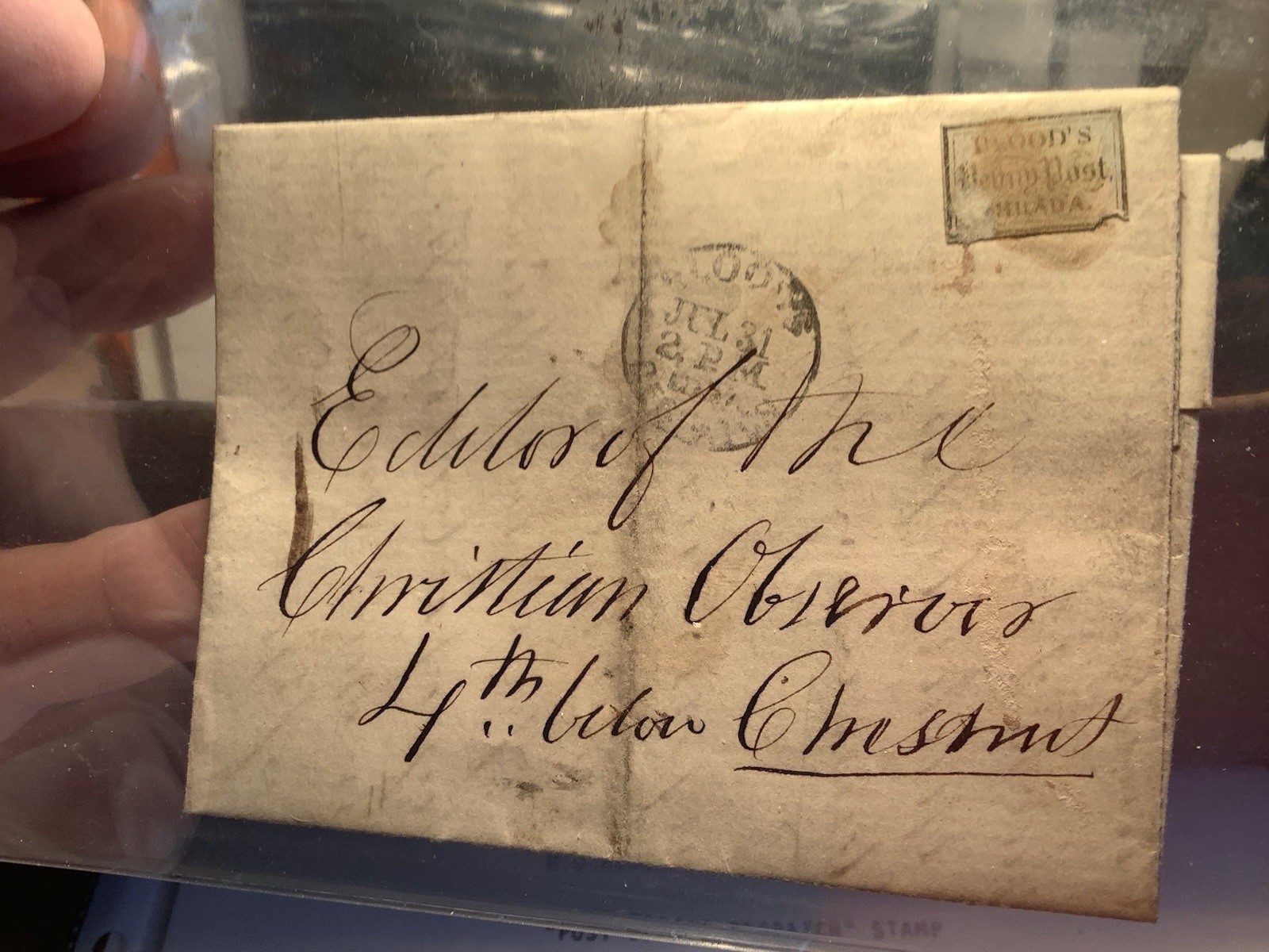 Mid 1800s = Genuine US LOCAL POST Stamp On Cover BLOOD’S 15L14