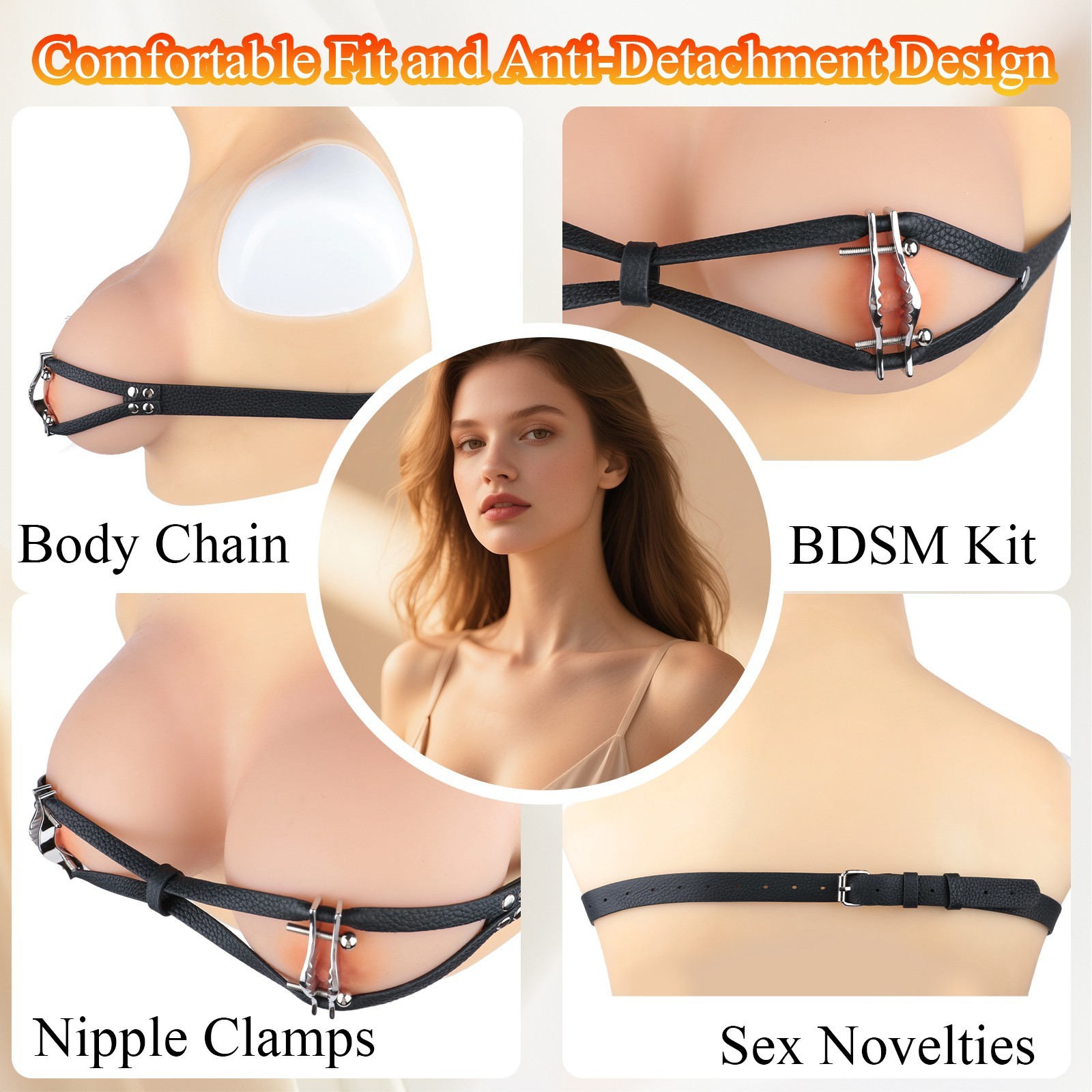 Wearable Leather Bra Adjustable Nipple Clamps SM Bondage Nipple Clips For Women