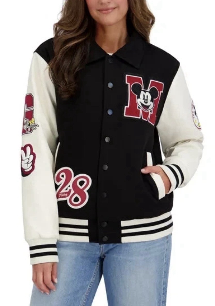 DISNEY VARSITY LETTERMAN JACKET Mickey Mouse Unisex Men’s Large Women’s XL Black