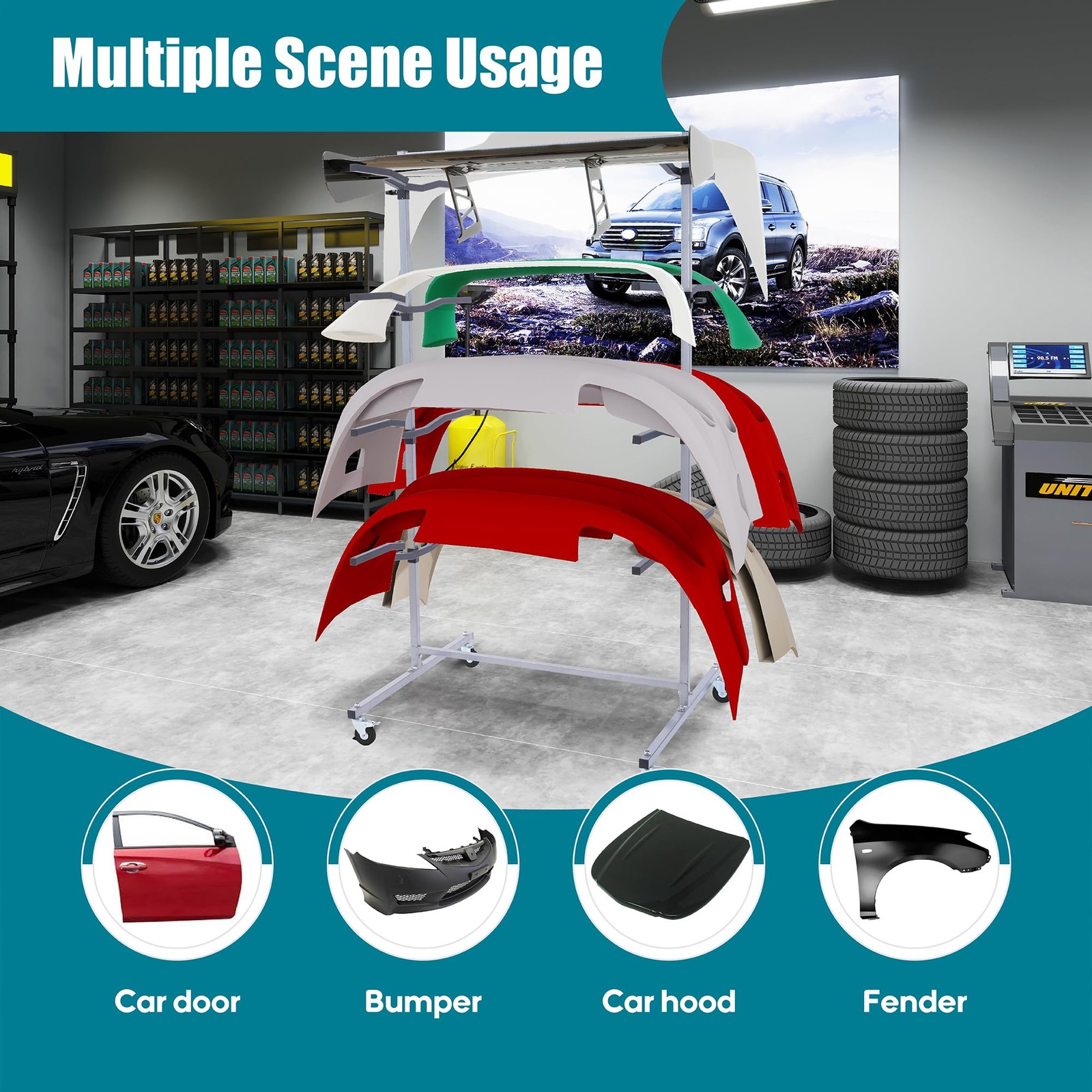 Floor Mobile Bumper Storage Rack,Heavy Duty Double Sided Bumper Storage Rack