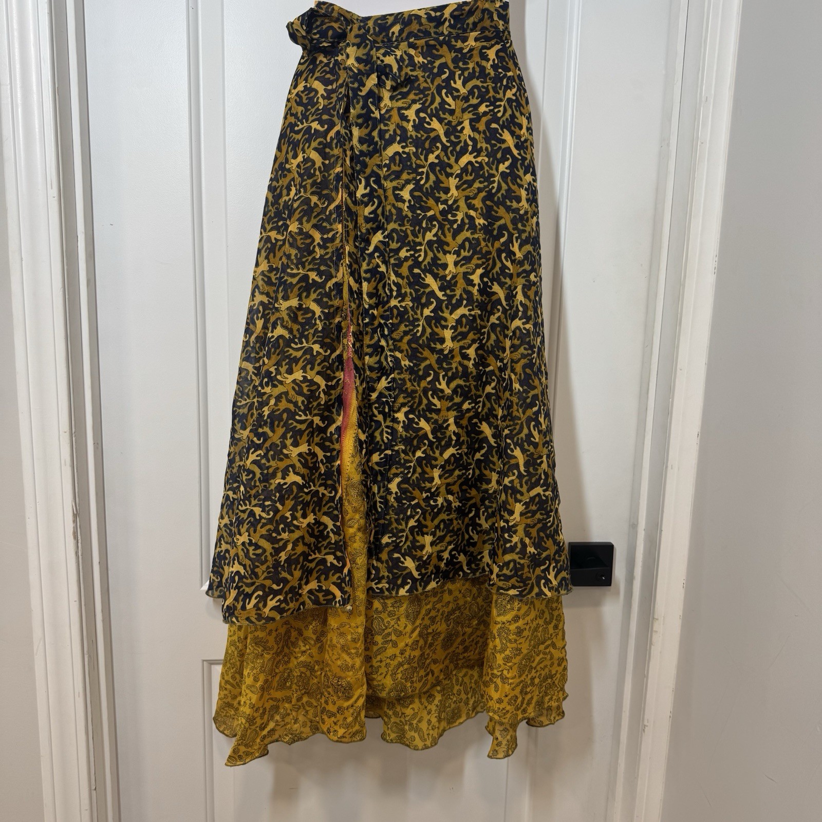 Y2K Urban Nomad Festival True Wrap Maxi Skirt 100% Silk Hippie Boho Gypsie Flowy