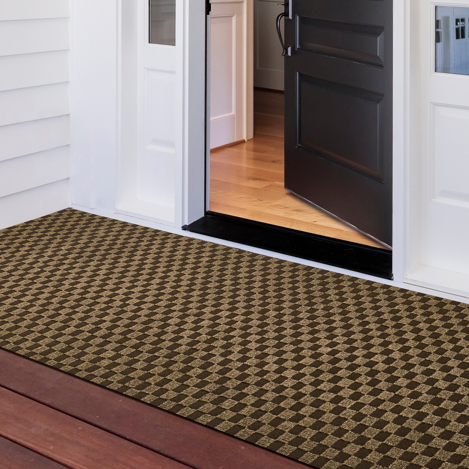 Runner Rug Hallway Non Slip Rubber Back Custom Size as Carpet Doormat Checkered