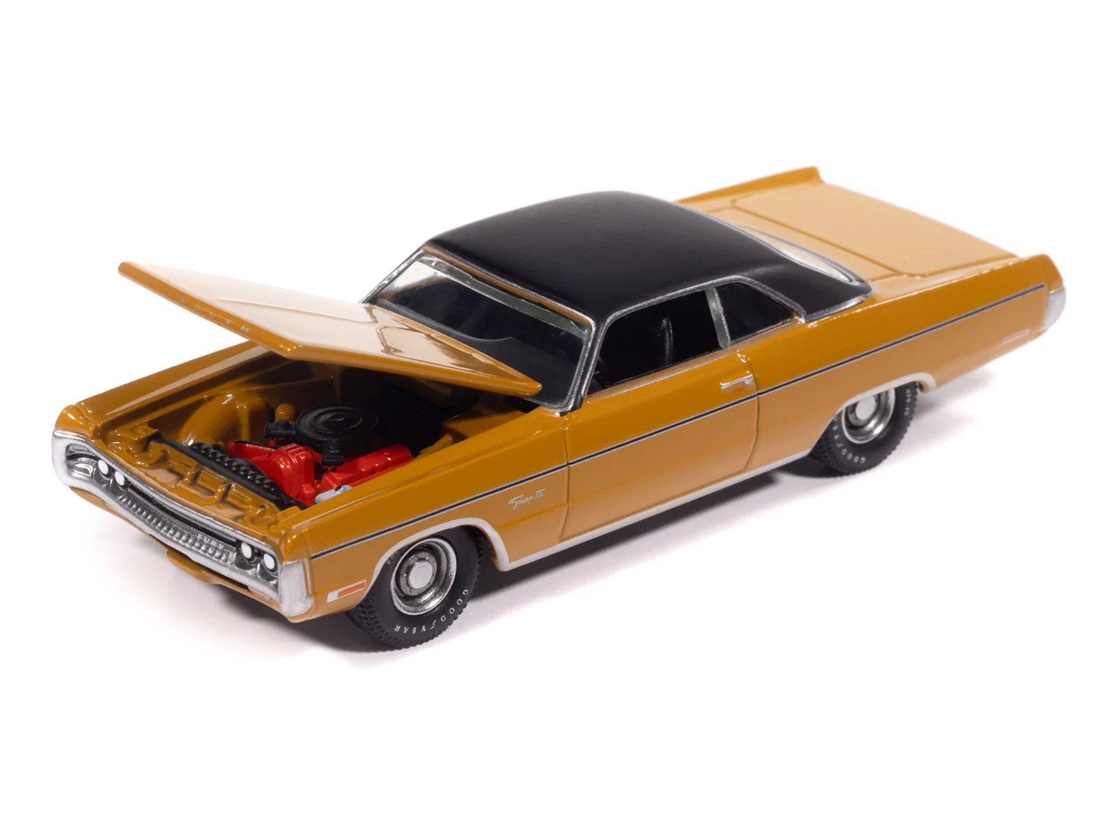 1971 PLYMOUTH FURY II BAHAMA YELLOW 1/64 DIECAST BY AUTO WORLD 64522-AWSP204 A