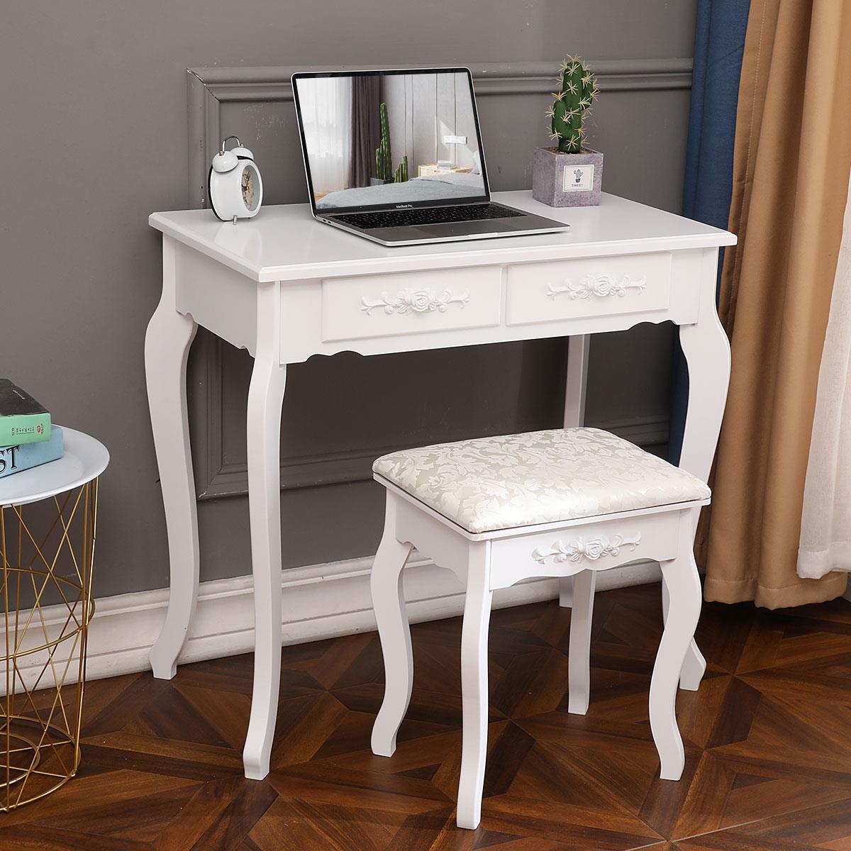 White Vanity Dressing Table Set With Mirror Stool 4 Drawers Makeup Desk Bedroom