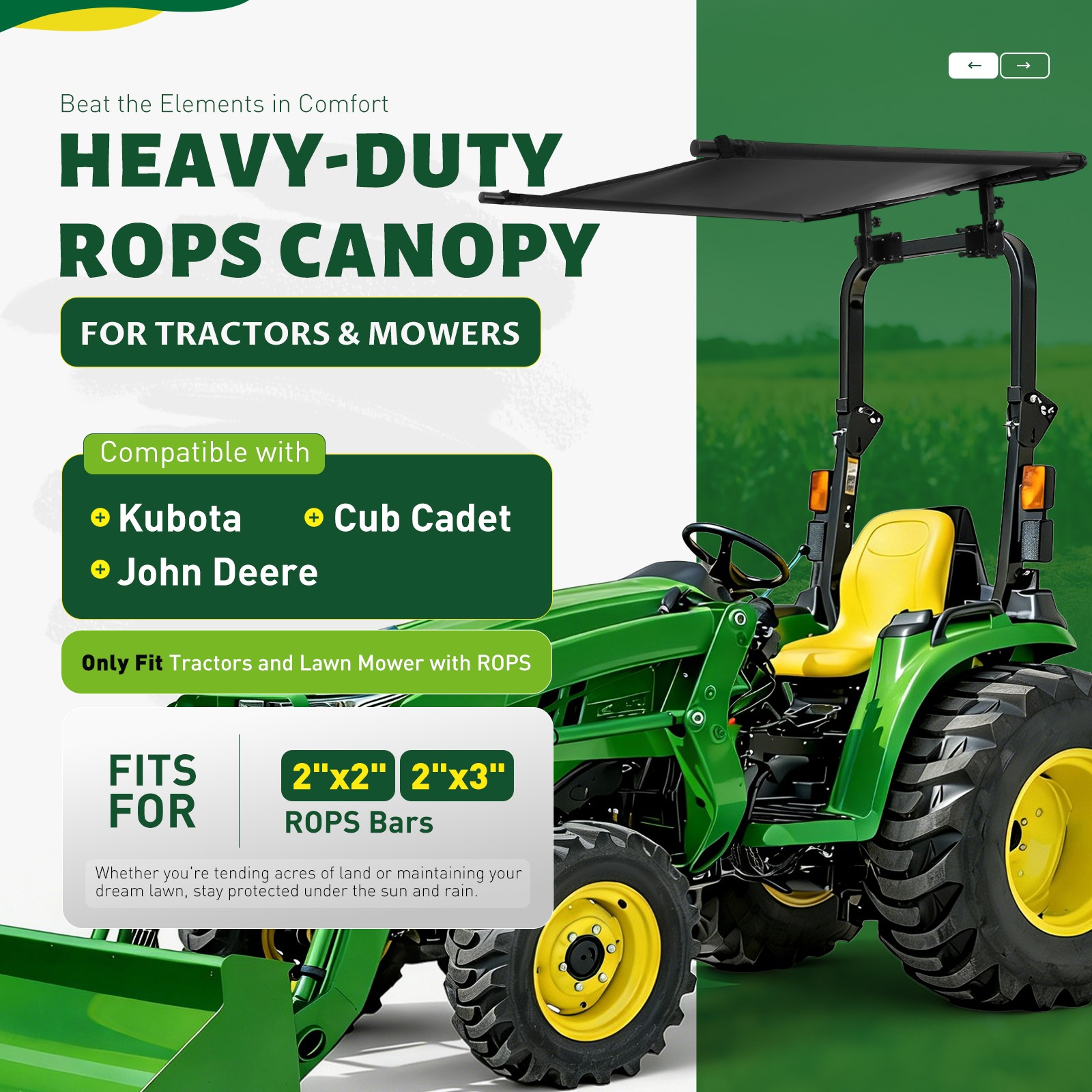 John Deere Kubota ROPS Tractor Canopy Top UV Cover, New