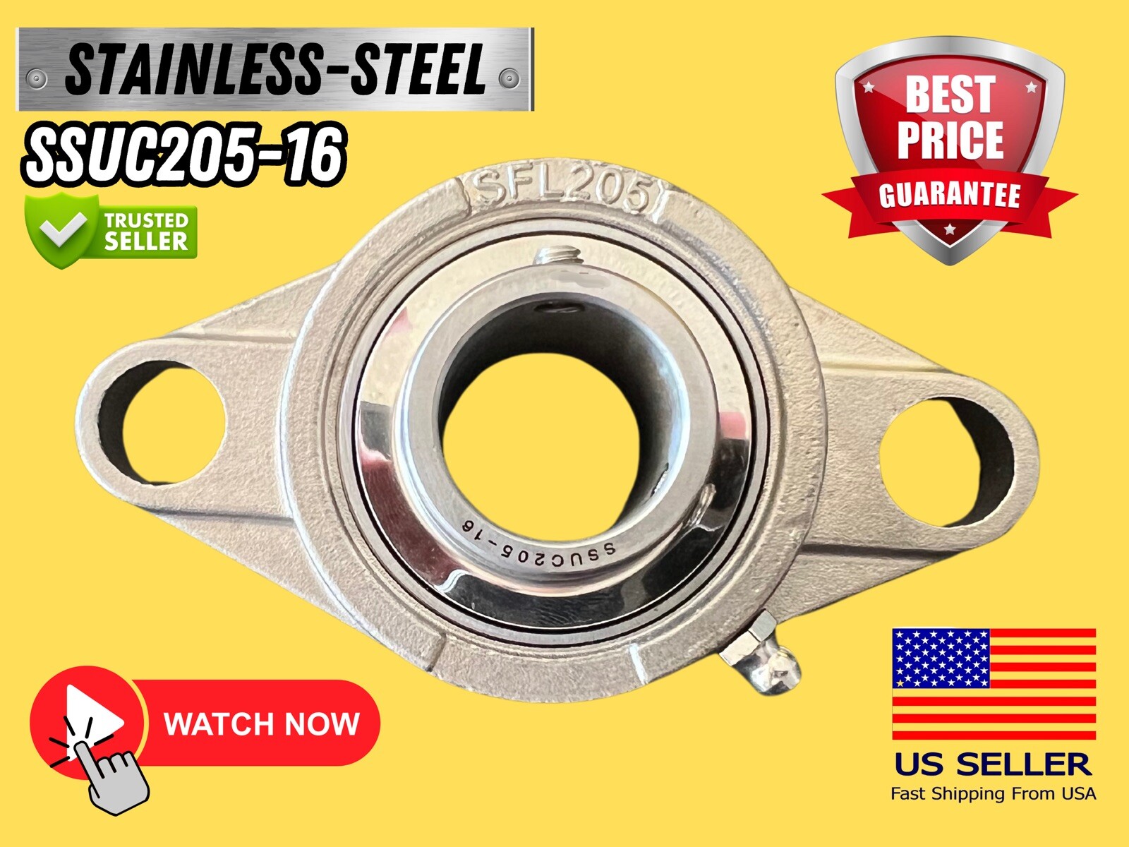 1’’ Stainless Steel ( SUCFL205-16 ) Bearing (SFL205) Two Bolt 1-Inch Bore Video