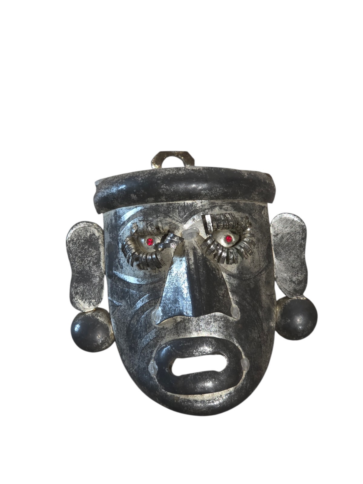 Vintage Mexican Tin Folk Art Masks Lot of 3 Handmade Tribal Wall Decor