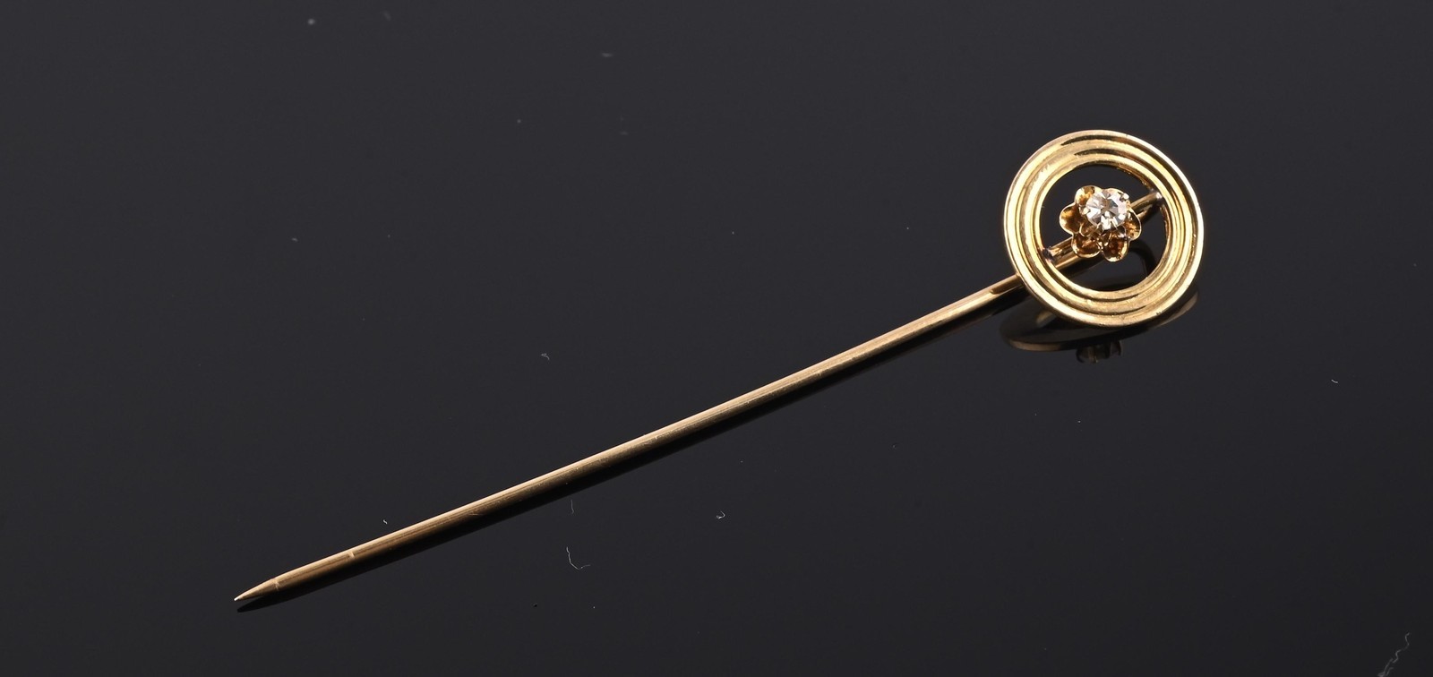 Antique 10K Yellow Gold Diamond Stick Pin Hat Lapel Tie Pin 2.25” Estate Jewelry