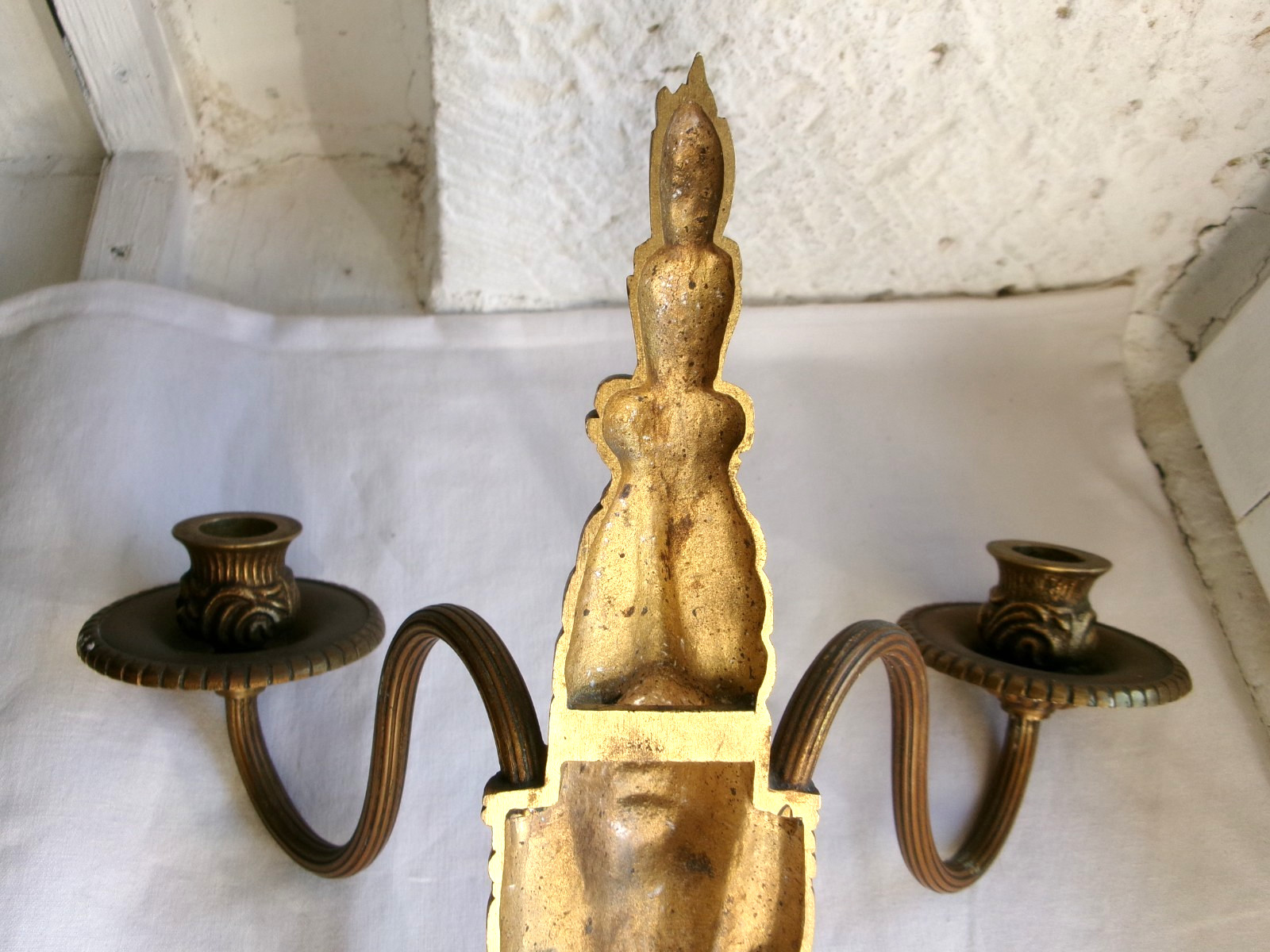 French 1 antique brass bronze wall candle holder ornately pattern