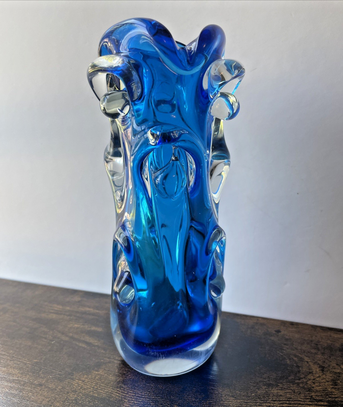 Vintage Art Glass Vase Jan Beranek for Skrdlovice Organic Shape Czech Bohemian