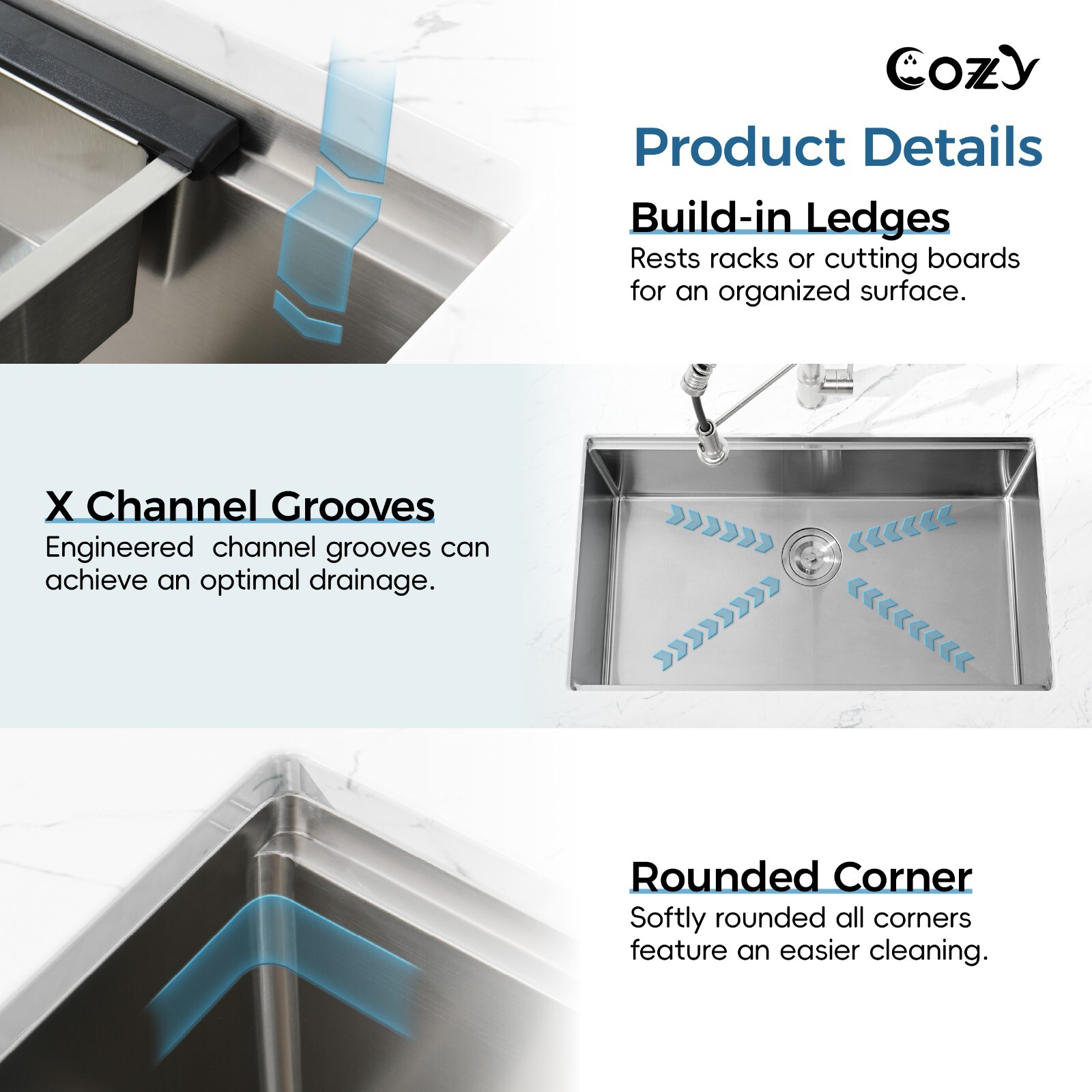 Cozy undermount stainless steel Brush sink 33x19x8 inch with accessory