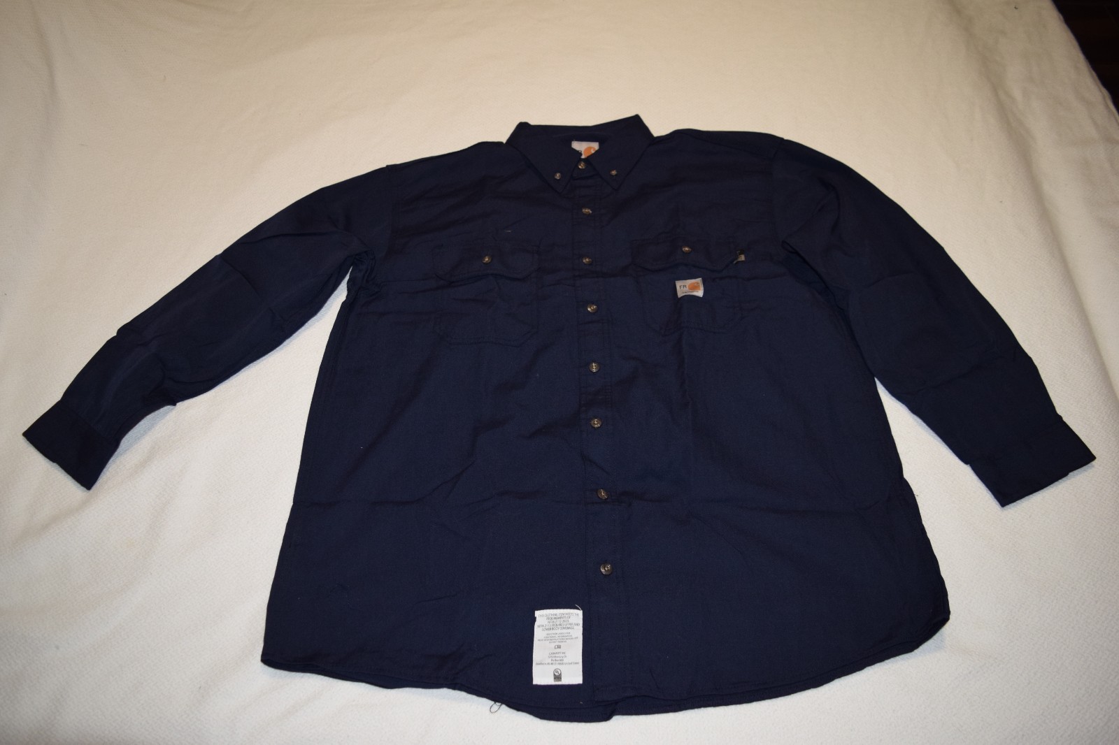 CARHARTT FR CAT2 LONG SLEEVE FLAME RESISTANT NAVY BLUE SHIRT 392-20, XL
