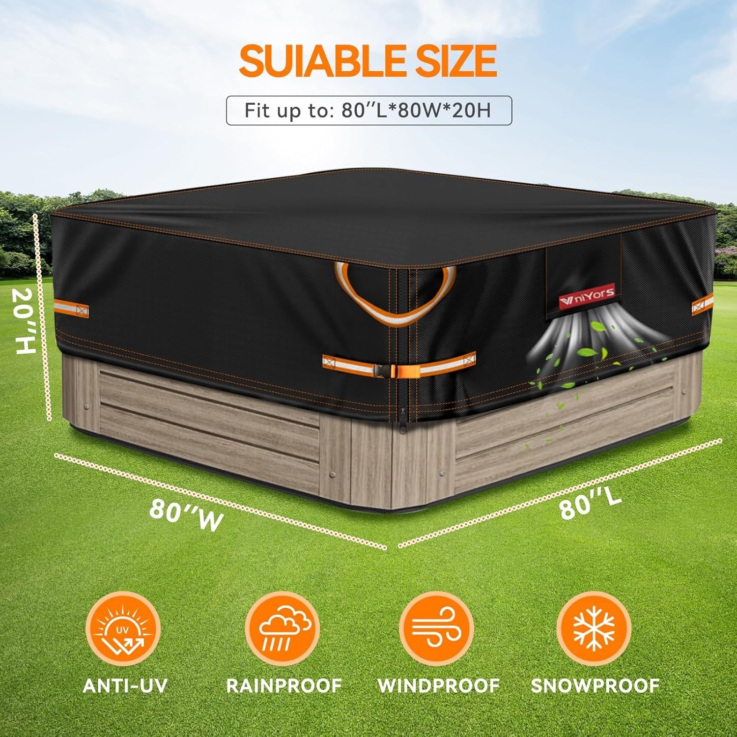 Hot Tub Cover - 600D Heavy Duty Oxford Hot Tub Lid, 80 x 80 inch Spa Covers f...