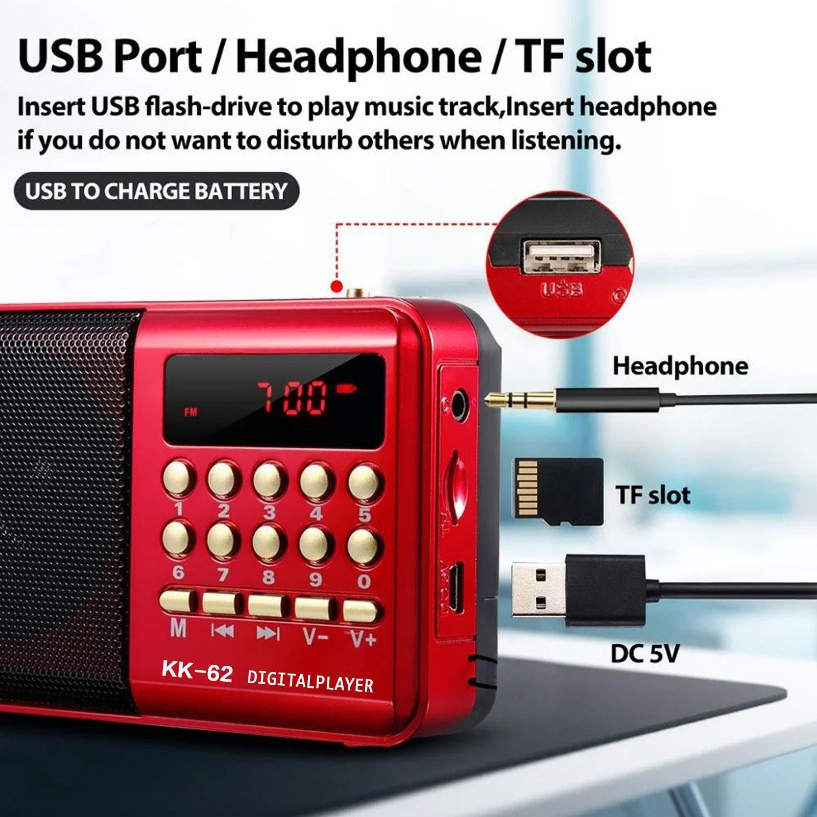 2 Size Mini Portable Radio Handheld Rechargeable Digital Fm USB Tf Mp3