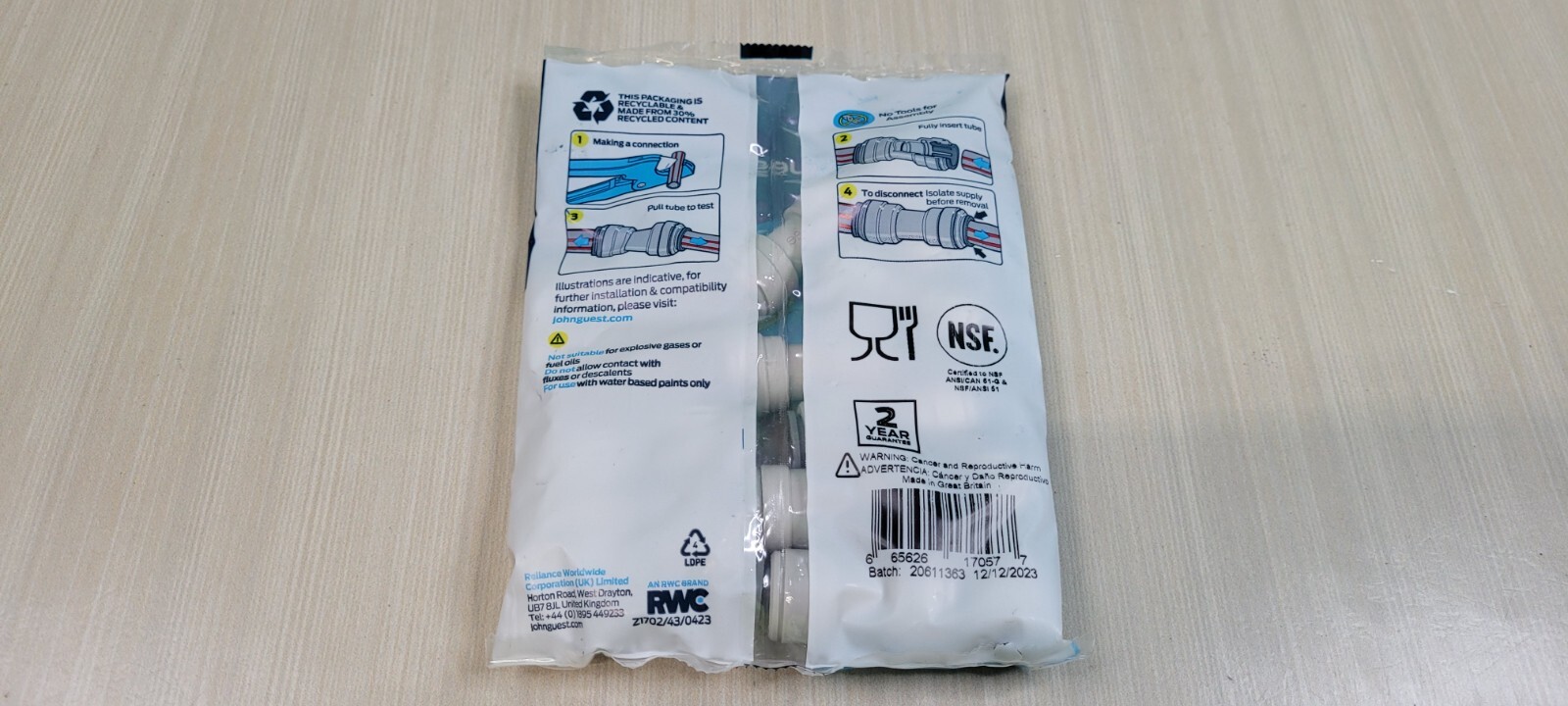 x10 John Guest Pi-0412-S Push-To-Connect Union Adapter, 3/8" Straight Connector