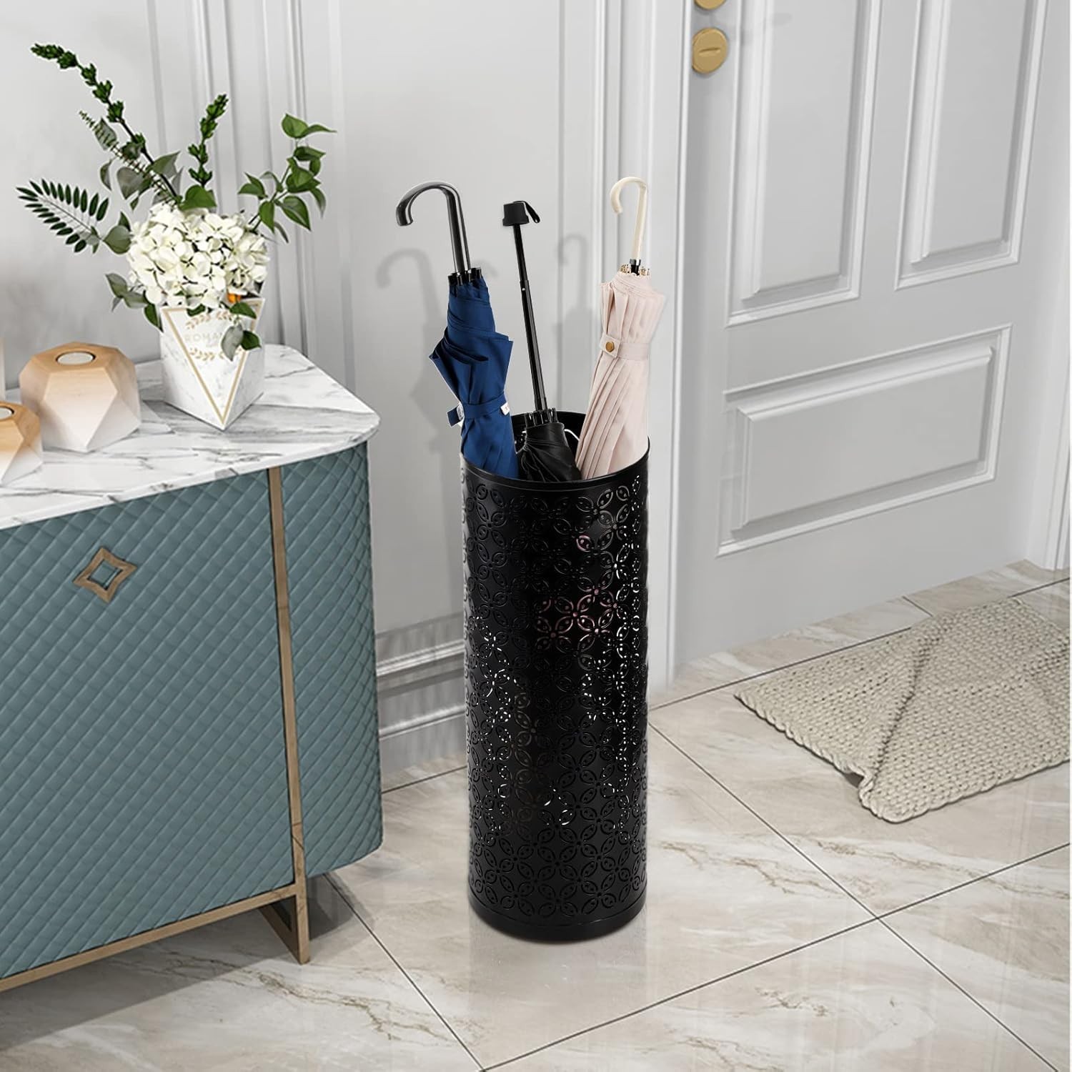 Metal Round Umbrella Stand Rack, Free Standing Umbrella Holder Bin, Canes Wal...