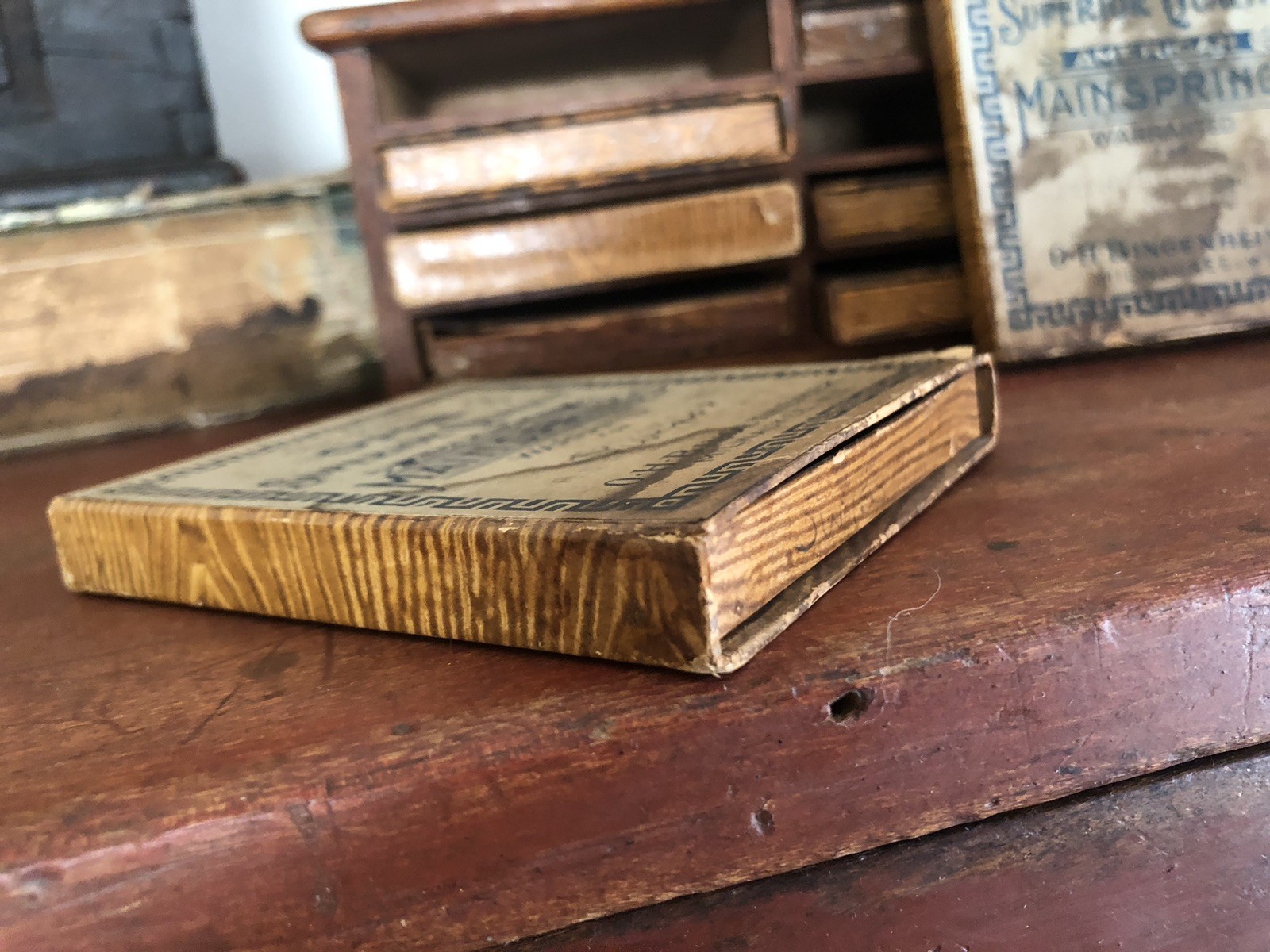 Antique Primitive Watch Makers Cabinet Mainsprings Drawers