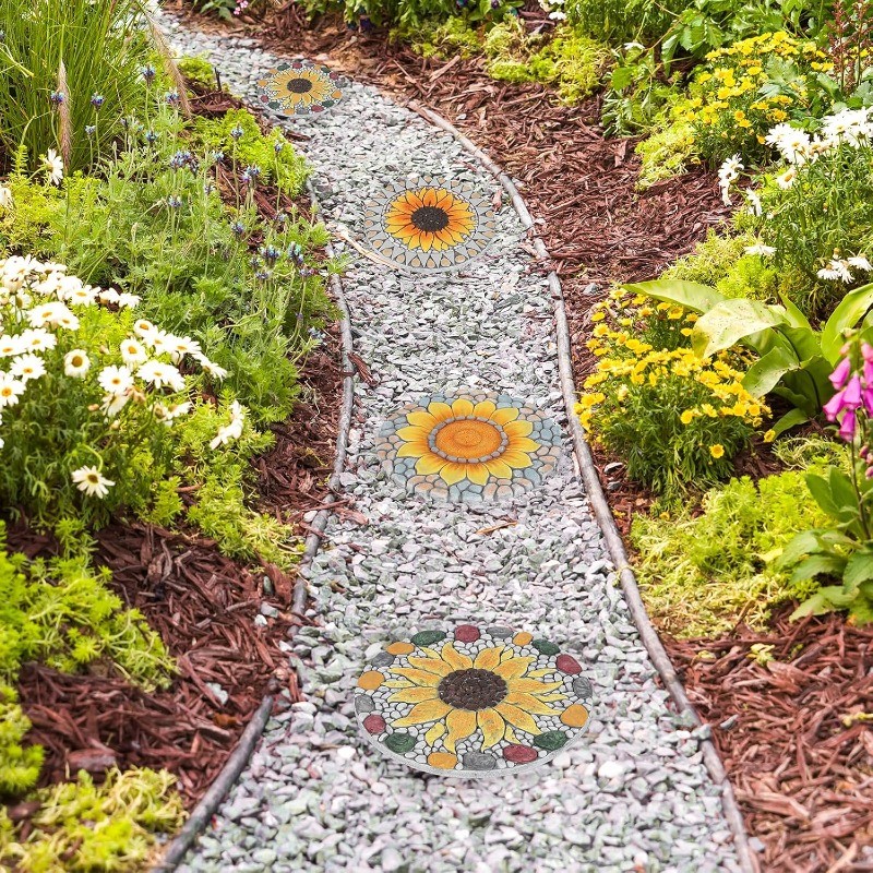 3PCS Sunflower Stepping Stone, 10in Decorative Garden Step Stone for Yard, Patio