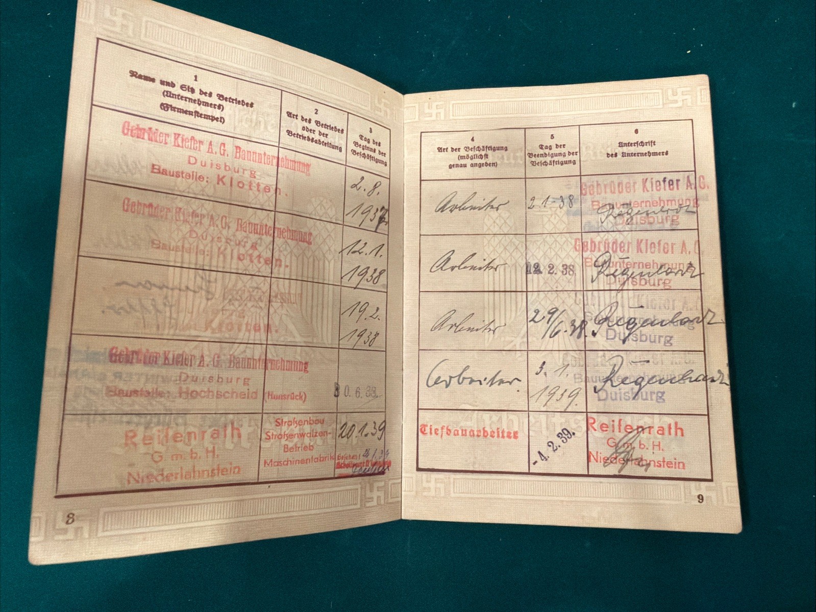 Original VTG before WWII German Arbeitsbuch Work Book