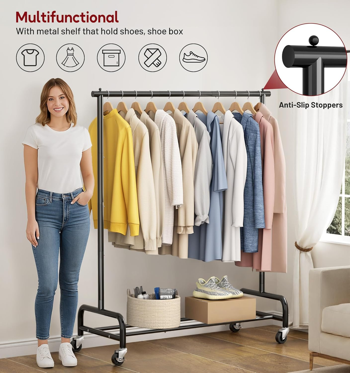 Heavy Duty Clothing Racks for Hanging Clothes Rack, 43" Wide Rolling Garment Rac