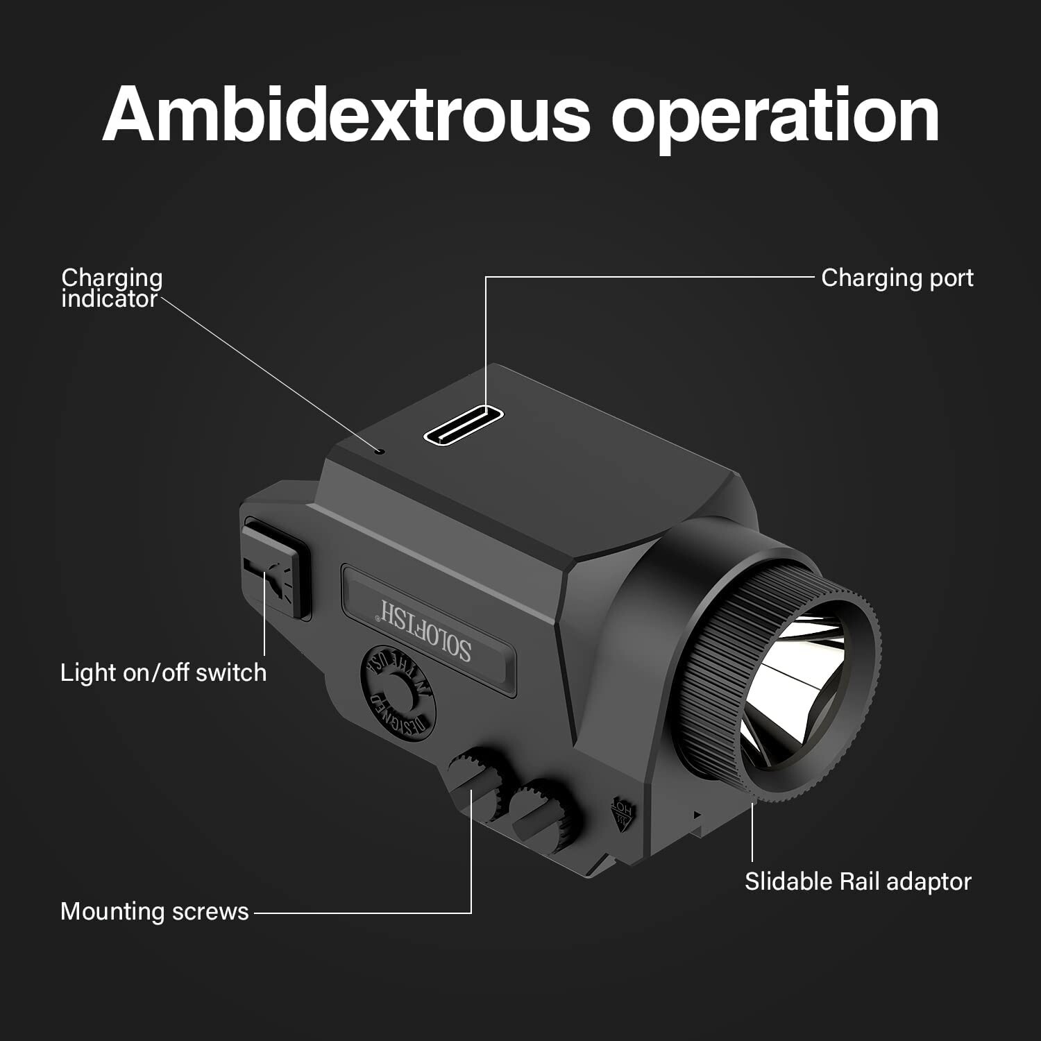 SOLOFISH 650 Lumen Rechargeable Tactical Flashlight for Pistol Handgun Picatinny